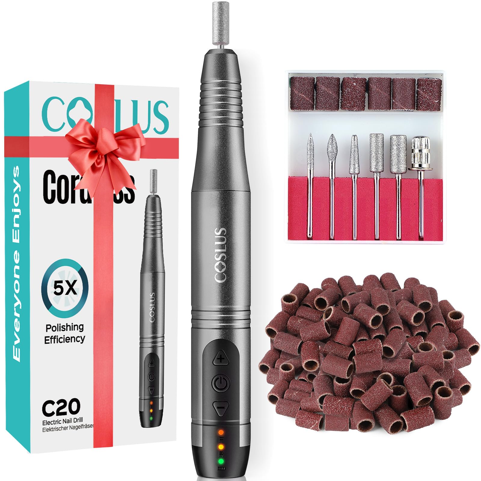 COSLUS perceuse d’ongles sans fil, kit complet pour une manucure professionnelle à domicile.