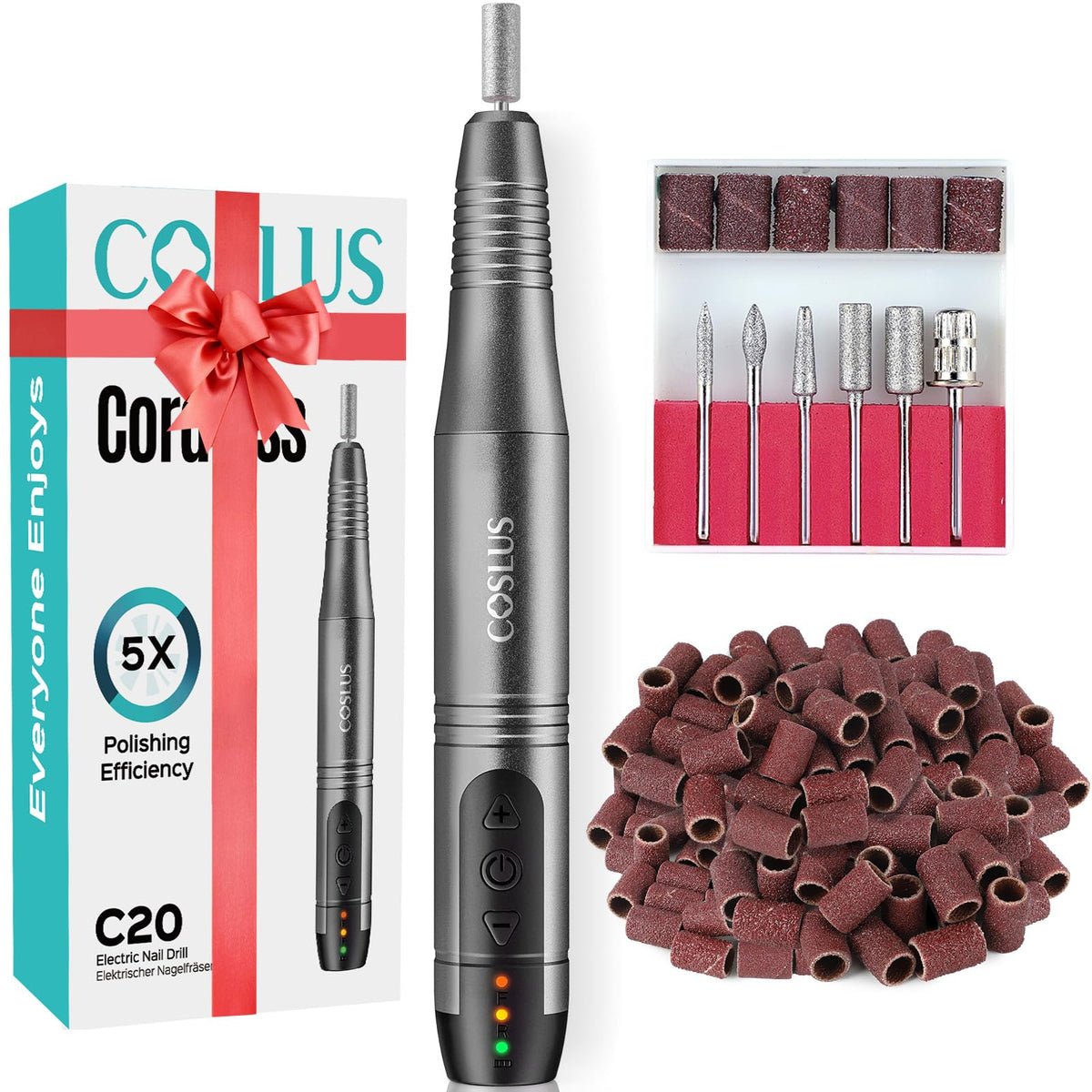 COSLUS perceuse d’ongles sans fil, kit complet pour une manucure professionnelle à domicile.