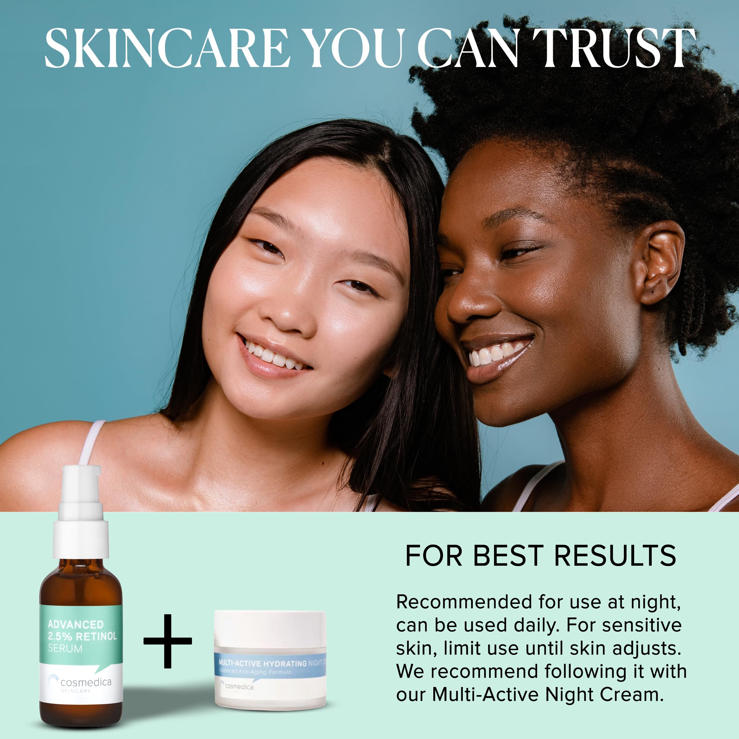 Cosmedica Skincare product layout on clean vanity for routine setup