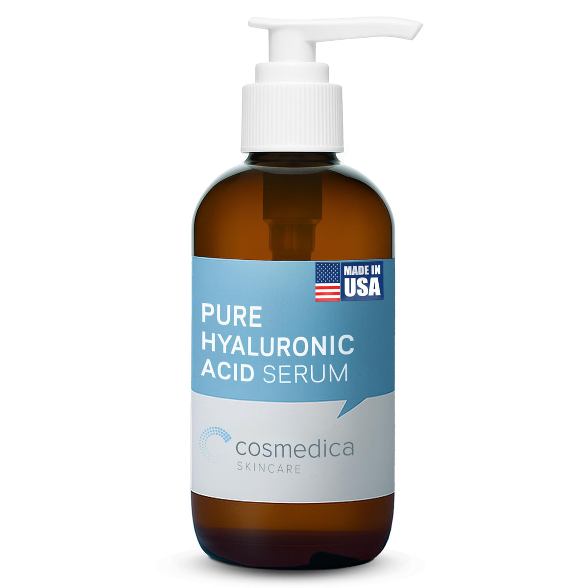 Cosmedica Skincare Hyaluronic Acid Serum sur bouteille-pompe, hydratation en profondeur.