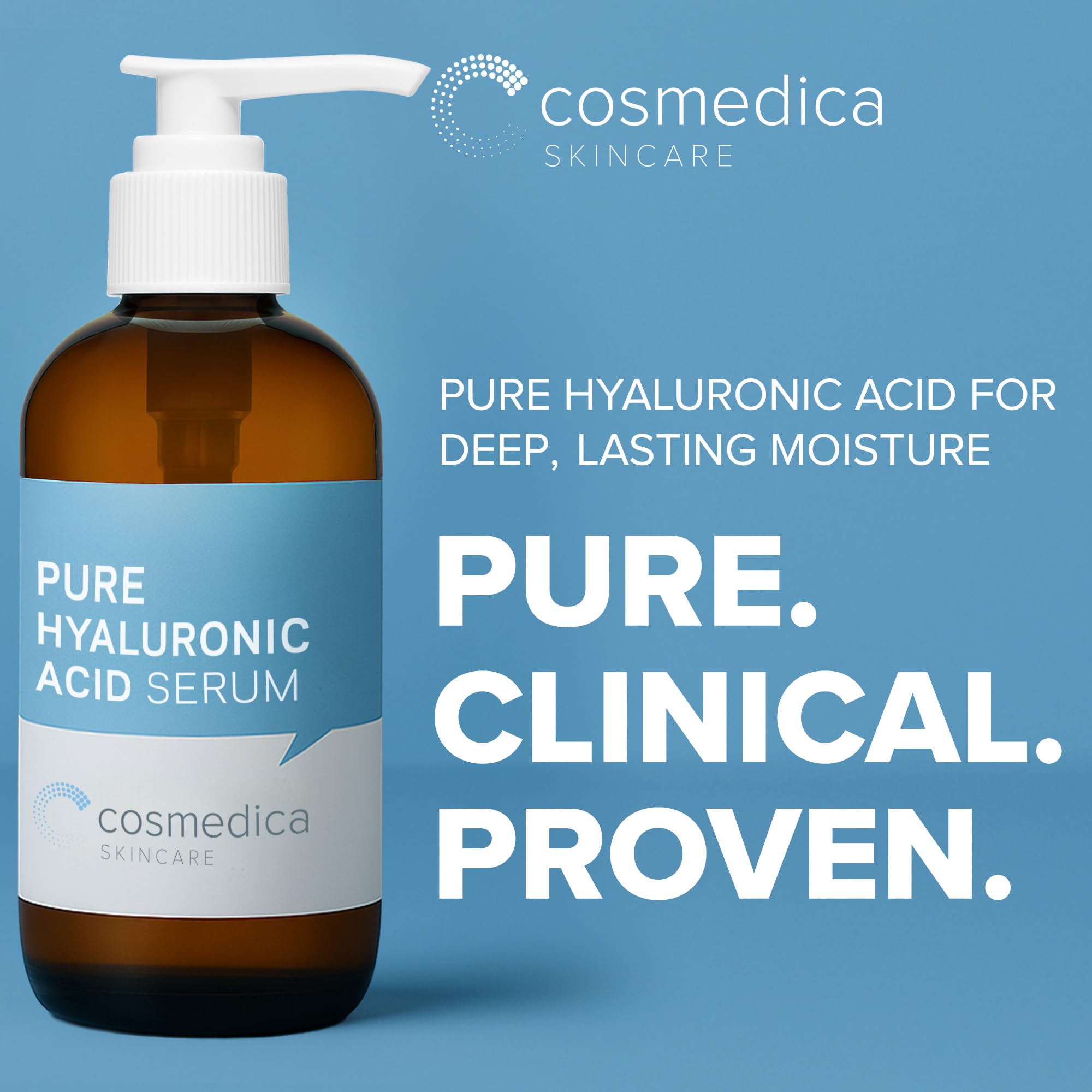 Cosmedica Skincare Hyaluronic Acid Serum, etiquette minimaliste et design épuré.