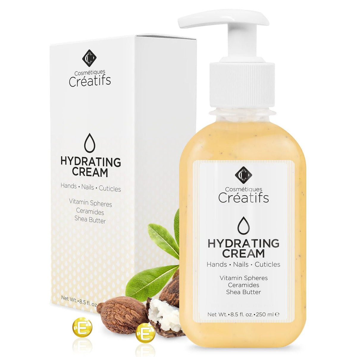 Cosmétiques Créatifs – flacon crème main offrant hydratation en profondeur.