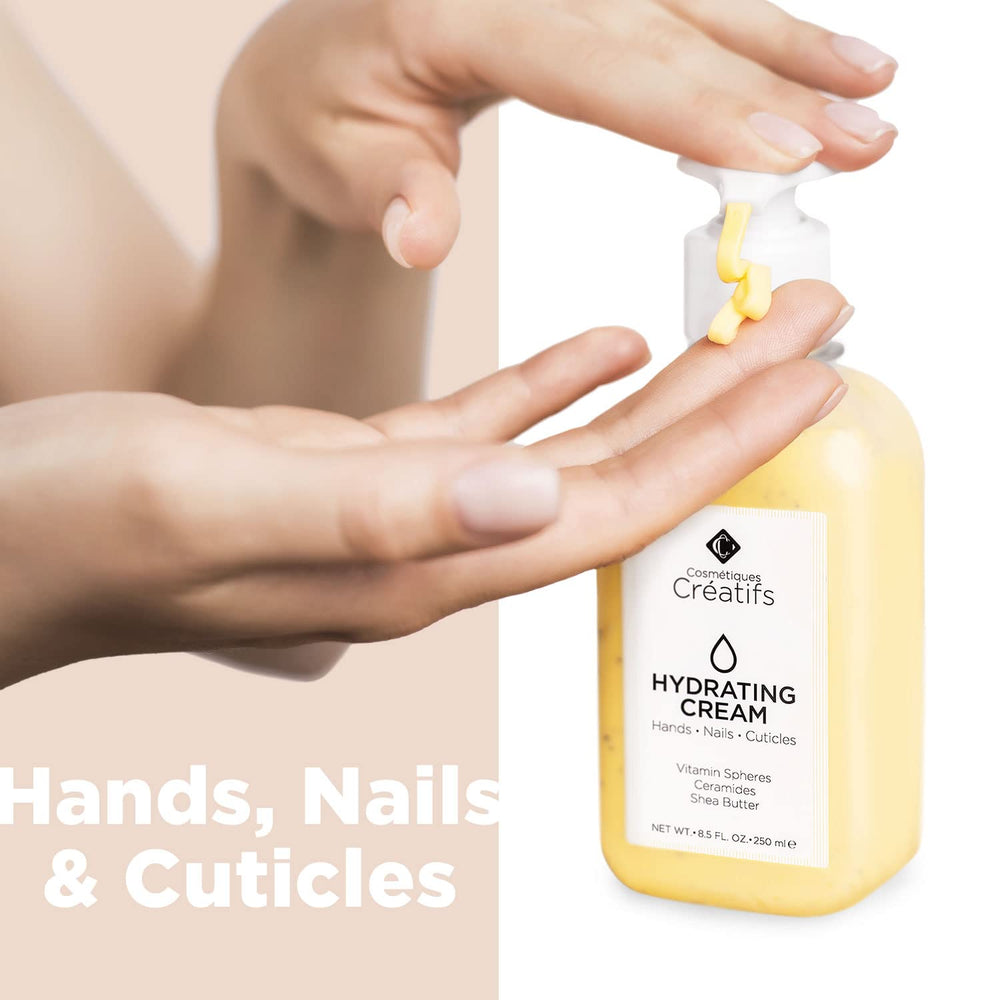 Cosmétiques Créatifs – texture crème hydratante qui pénètre rapidement pour mains douces.