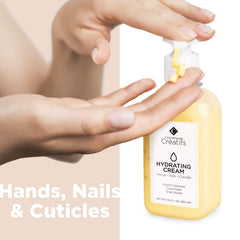 Cosmétiques Créatifs – texture crème hydratante qui pénètre rapidement pour mains douces.