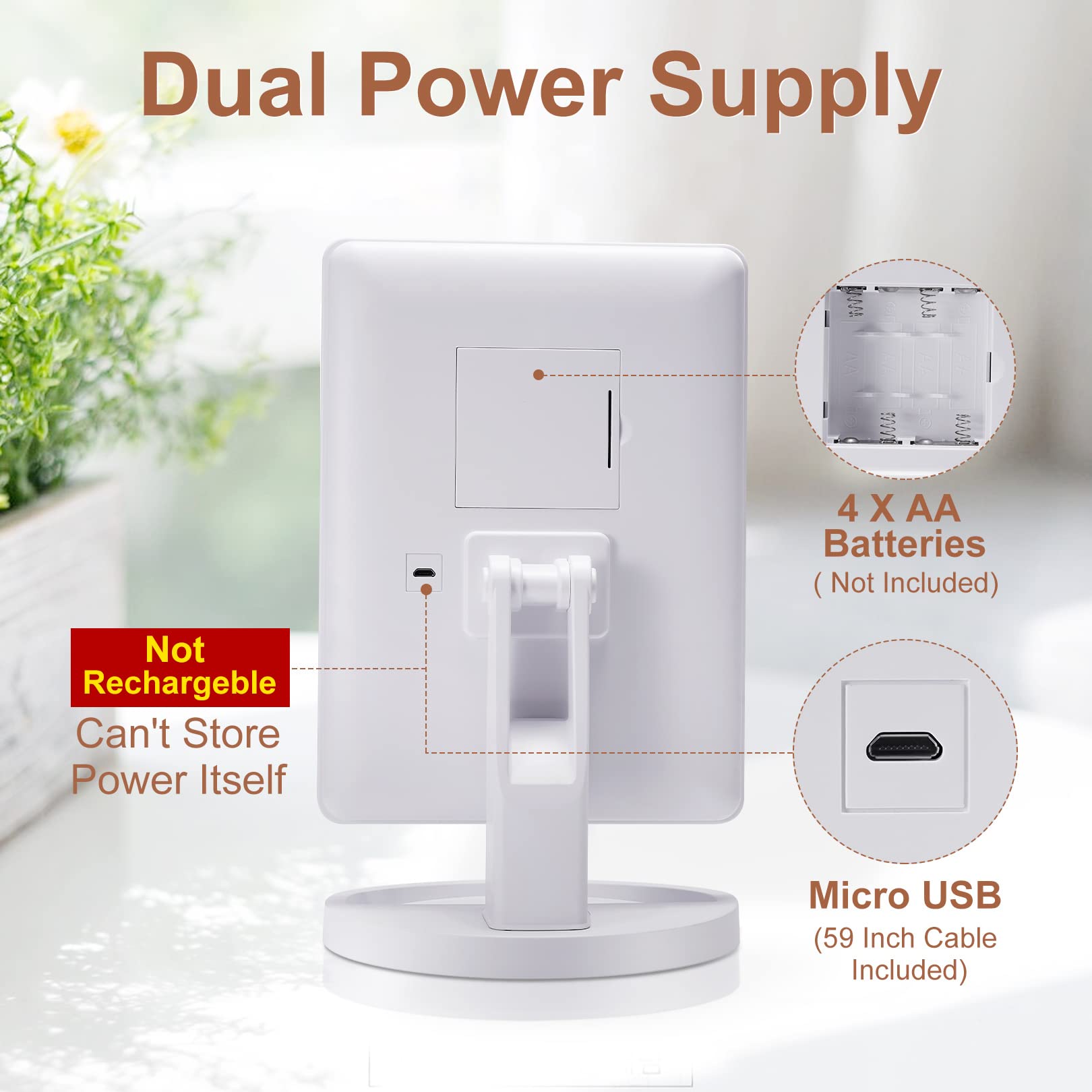 COSMIRROR alimentation double via USB ou piles AA
