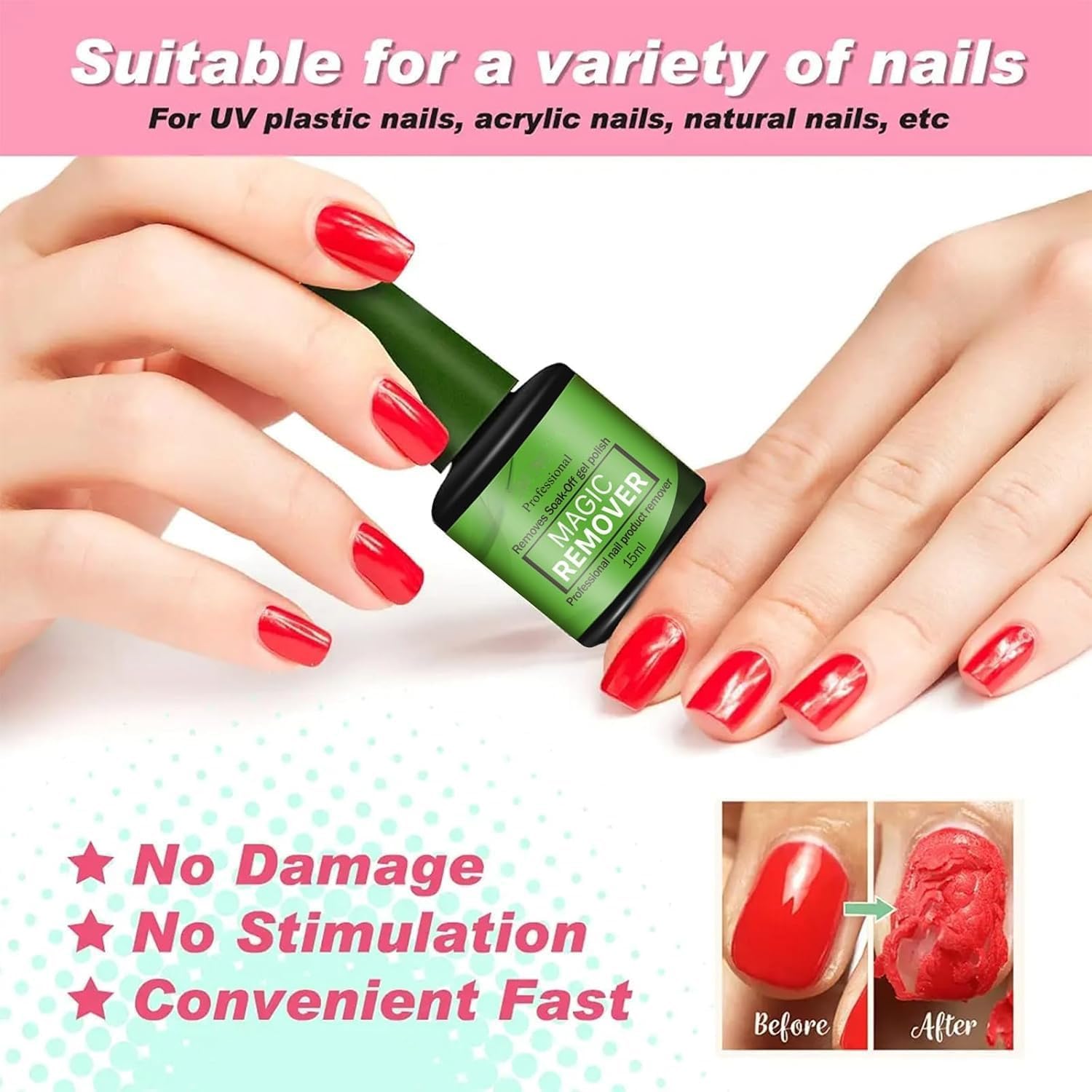 COSMOO dissolvant gel vernis gel 15ml 2pcs application rapide sur ongles