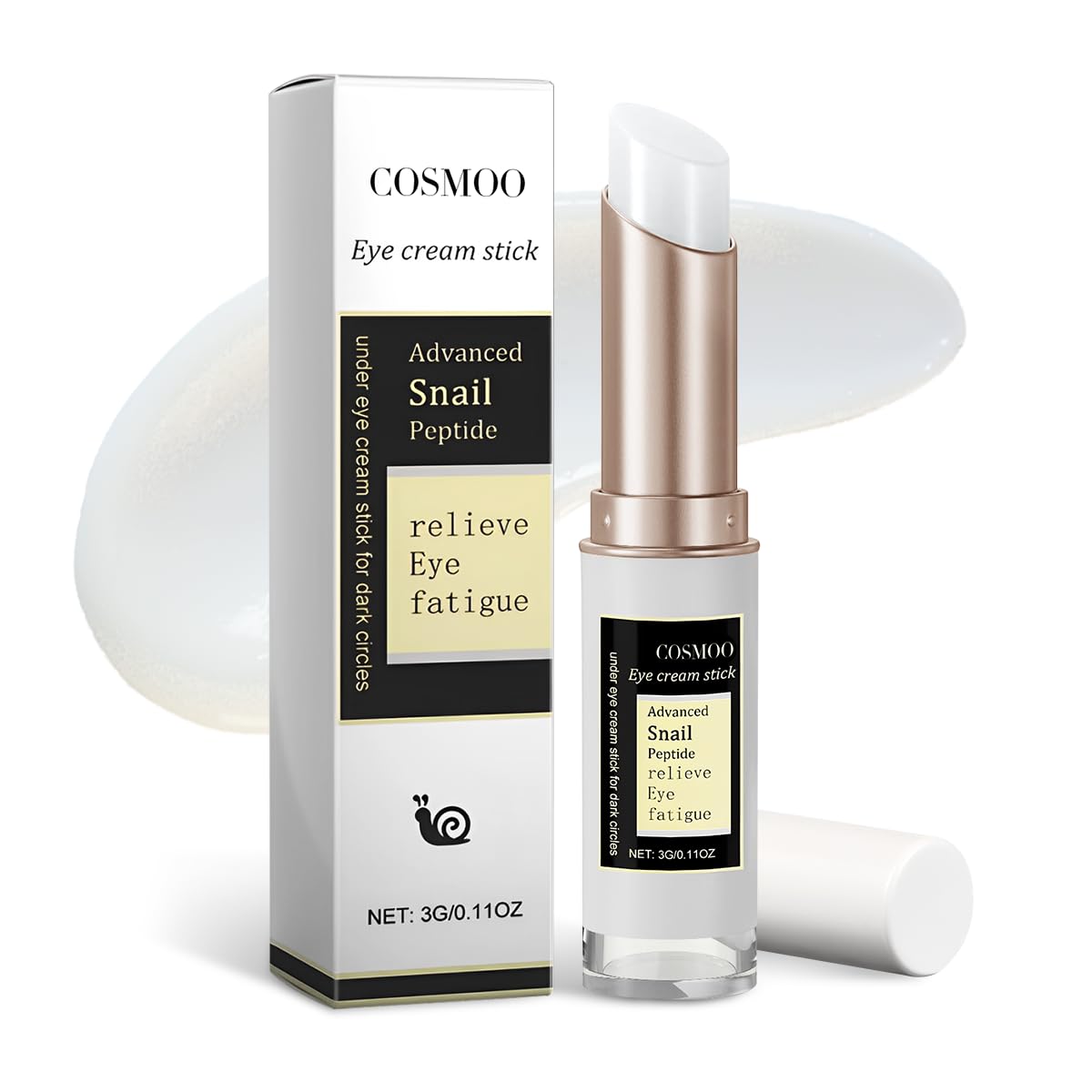COSMOO peptide escargot bâton yeux application: apaise les poches et rafraîchit le regard.