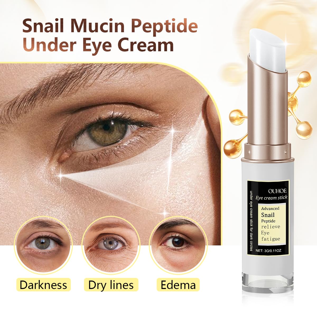 COSMOO peptide escargot bâton yeux brillance naturelle après application.