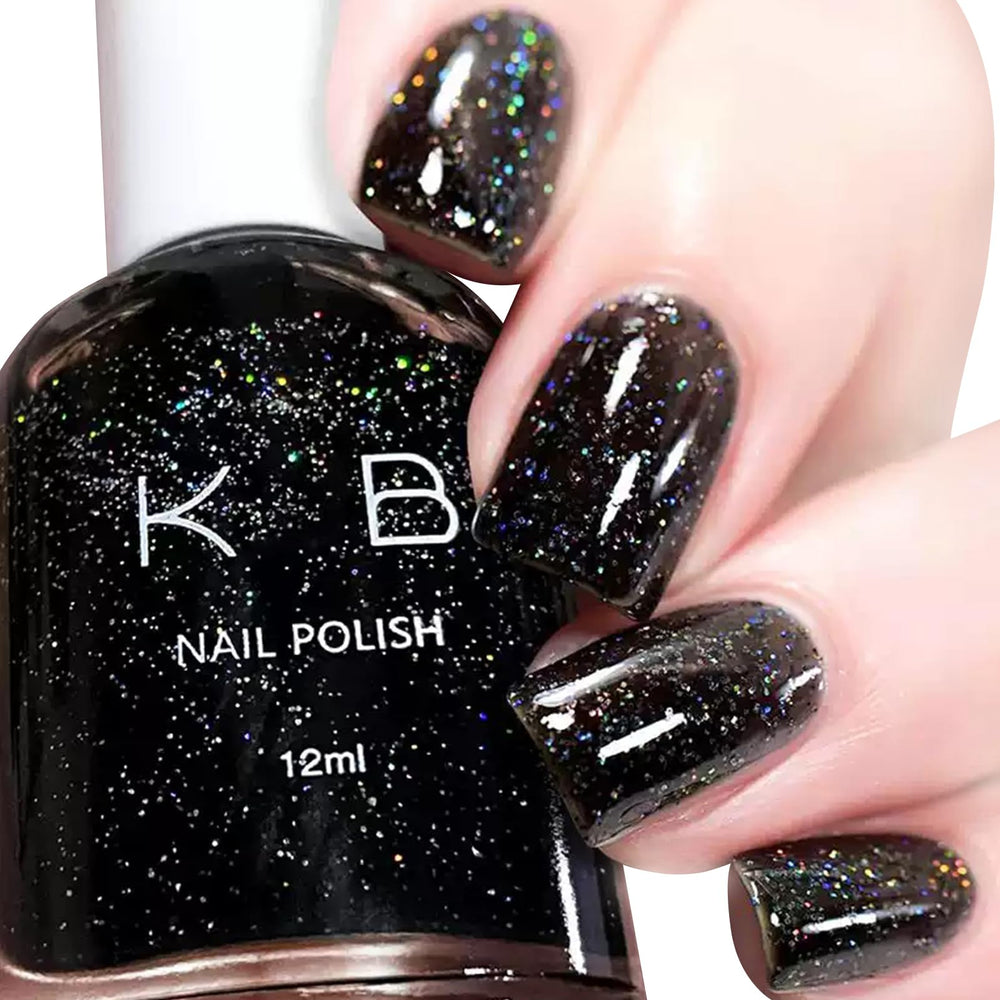 COSMOO vernis noir glitter – bouteille 12 ml prête à briller vos ongles.