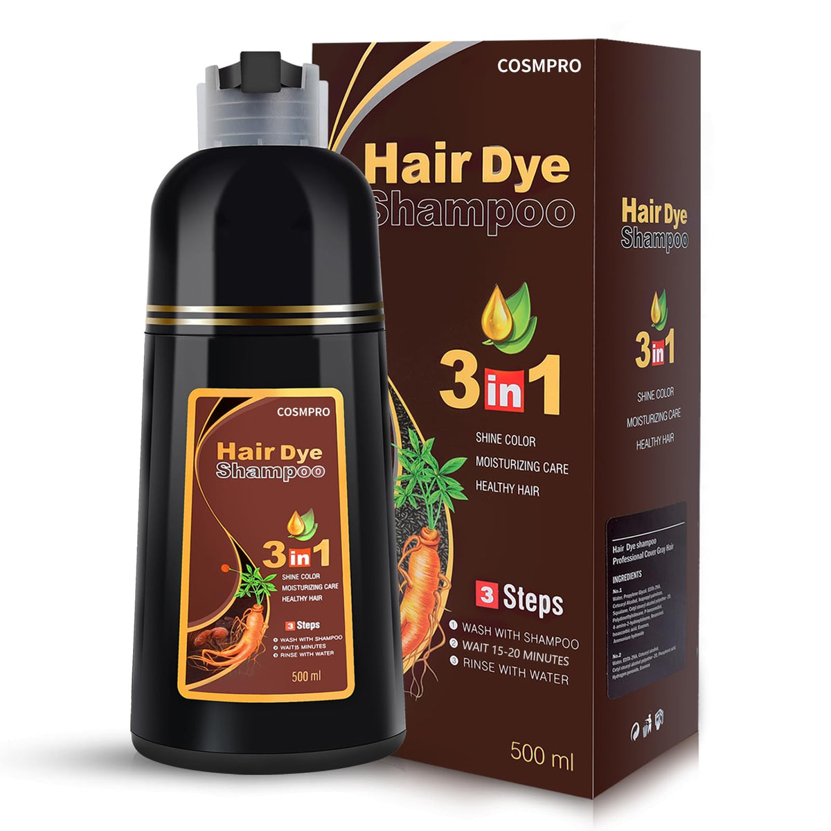 Cosmpro shampoing couleur chataigne-brun pour une couvrance naturelle des gris