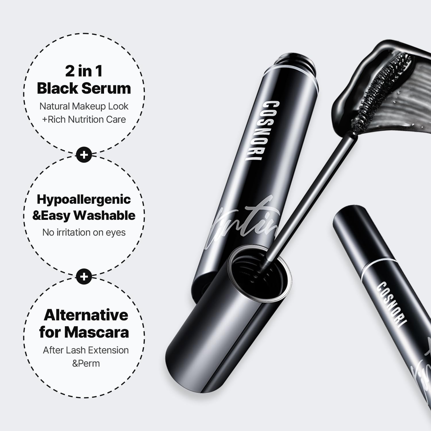 COSNORI Sérum Tinté Cils 01 Noir profond – Peptides nourrissants qui renforcent et soutiennent les cils.