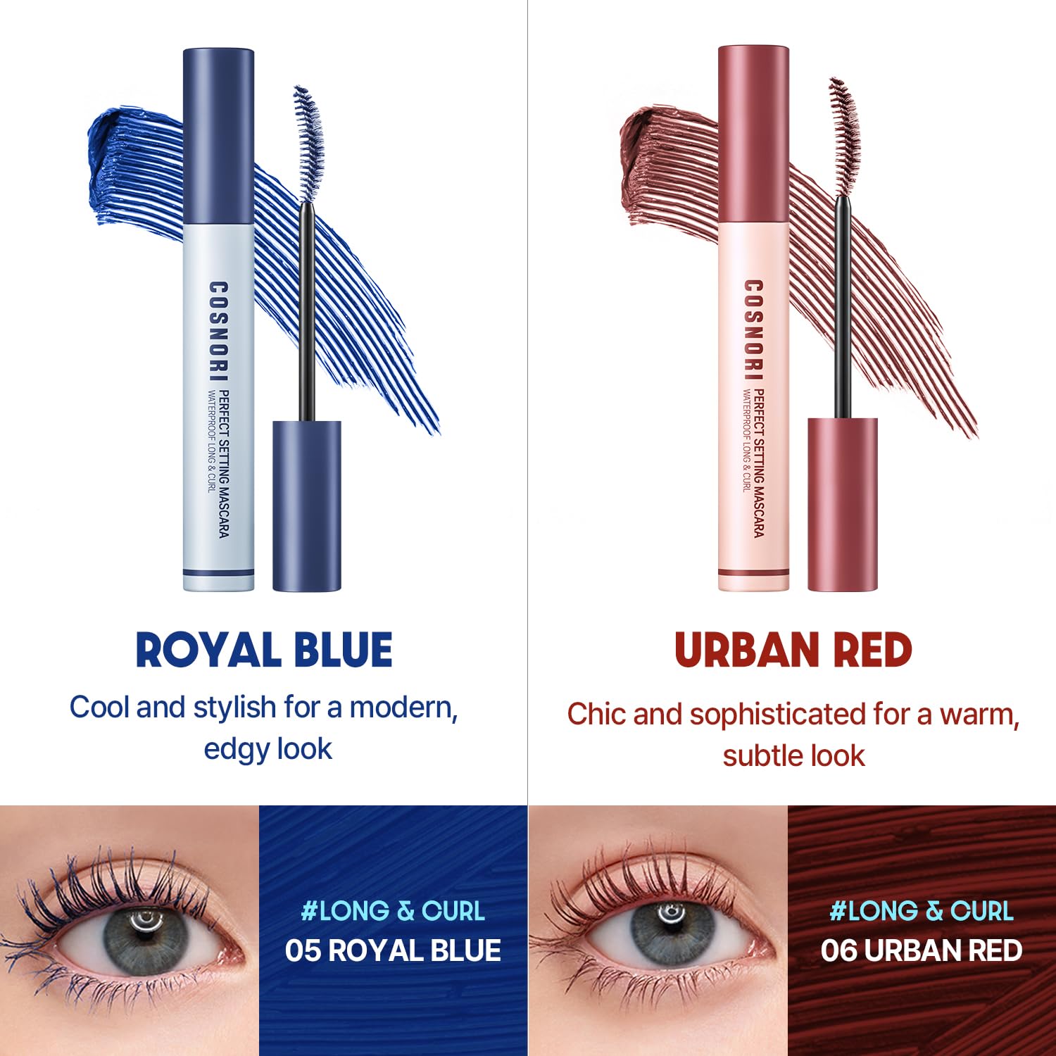 COSNORI Perfect Setting Mascara swatch couleur brun-rose montrant la teinte.