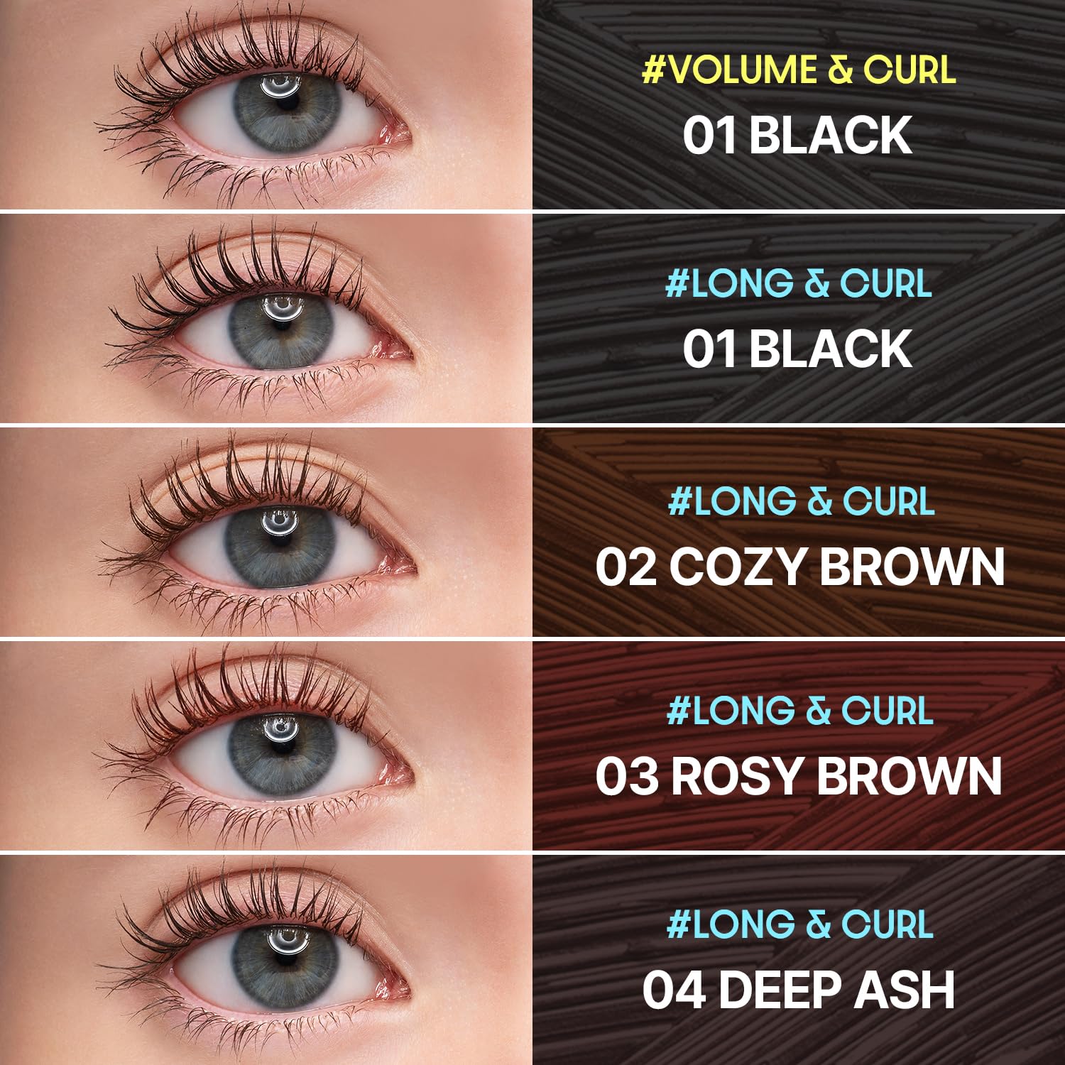 COSNORI Perfect Setting Mascara, application C-Curl mini pour un regard précis.