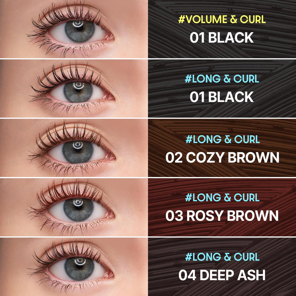 COSNORI Perfect Setting Mascara, application C-Curl mini pour un regard précis.
