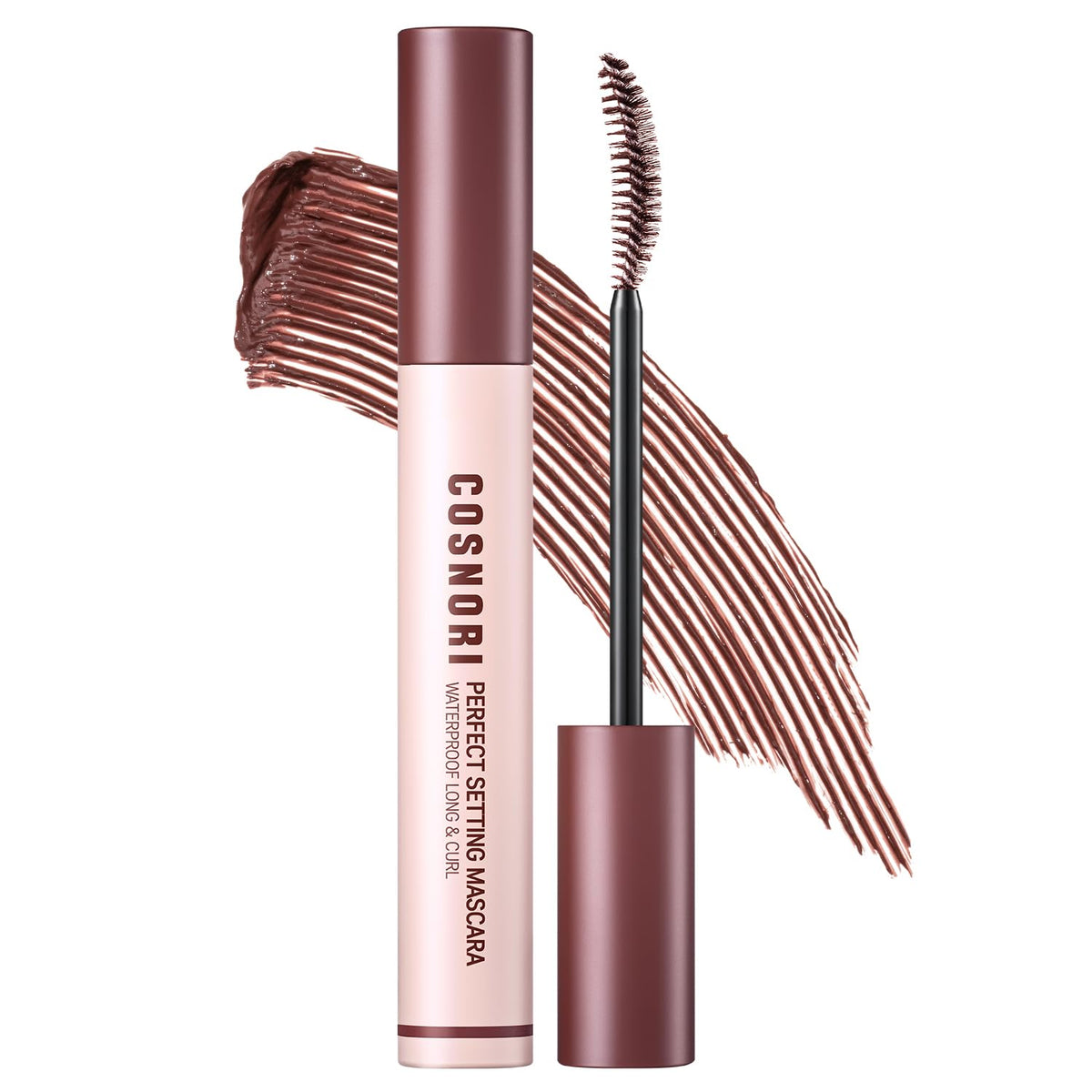 COSNORI Perfect Setting Mascara, brosse longue et mince pour une définition précise des cils.