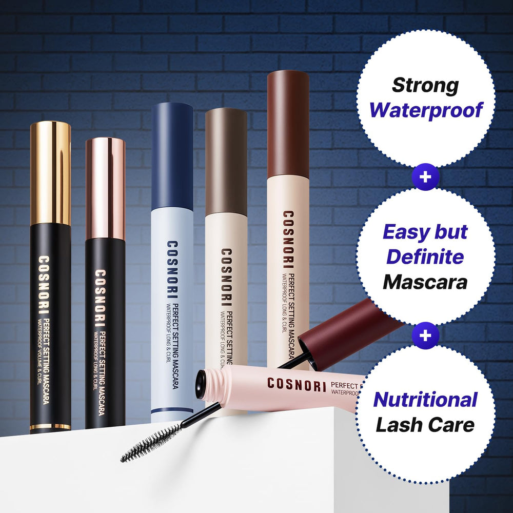 COSNORI Perfect Setting Mascara, teinte brun-rose qui sublime les yeux noisette.