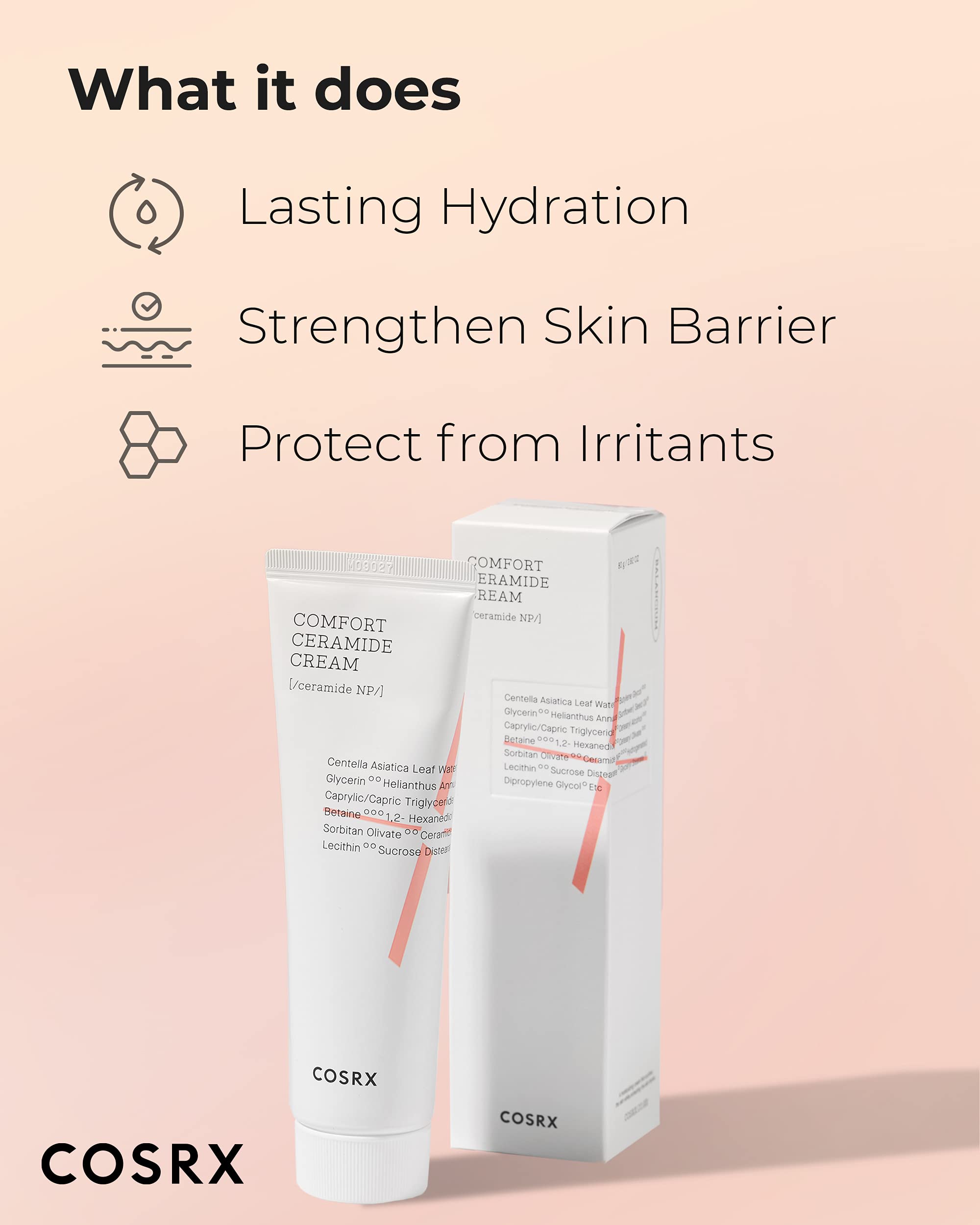 COSRX Balancium Comfort Ceramide Cream – Application visage, peau hydratée sans fini gras.
