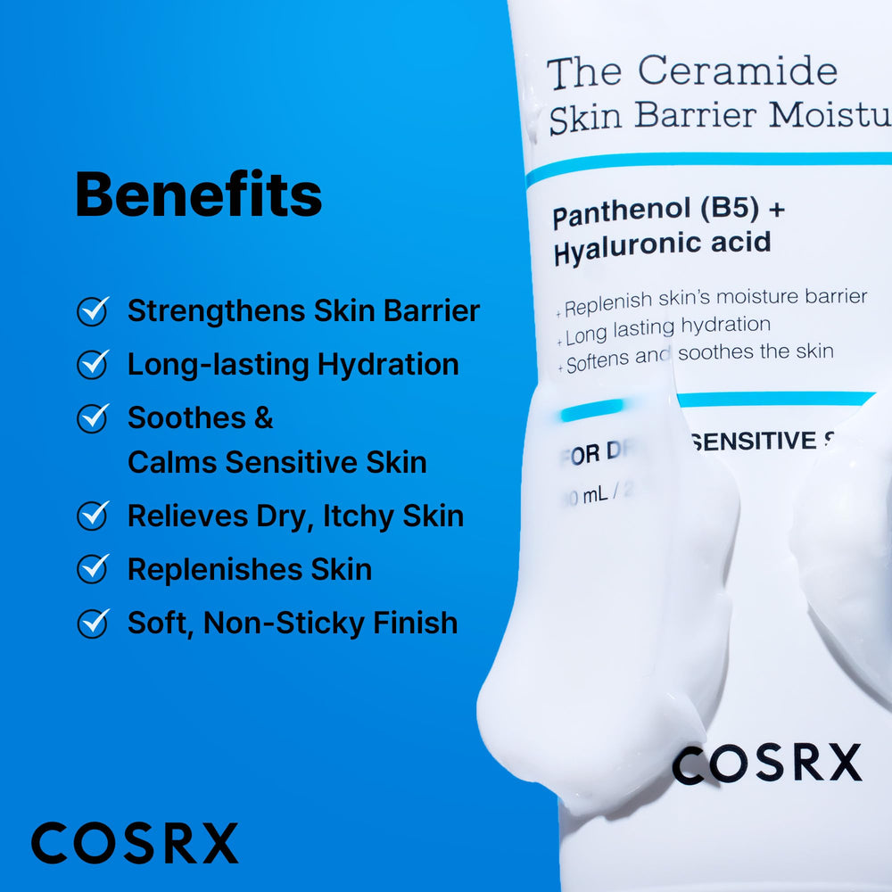 COSRX Crème barrière ceramides, application visage douce et rapide.