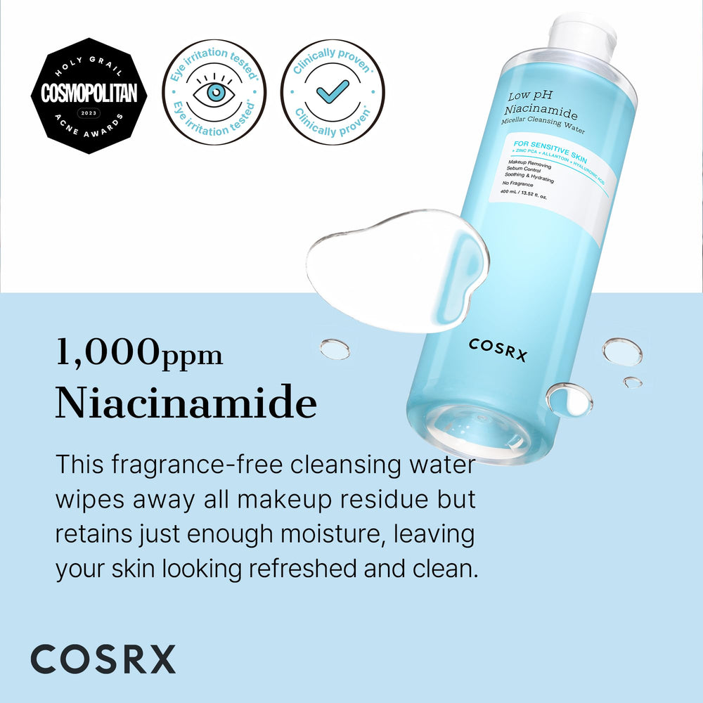 Cosrx eau micellaire Niacinamide, flacon avec étiquette claire