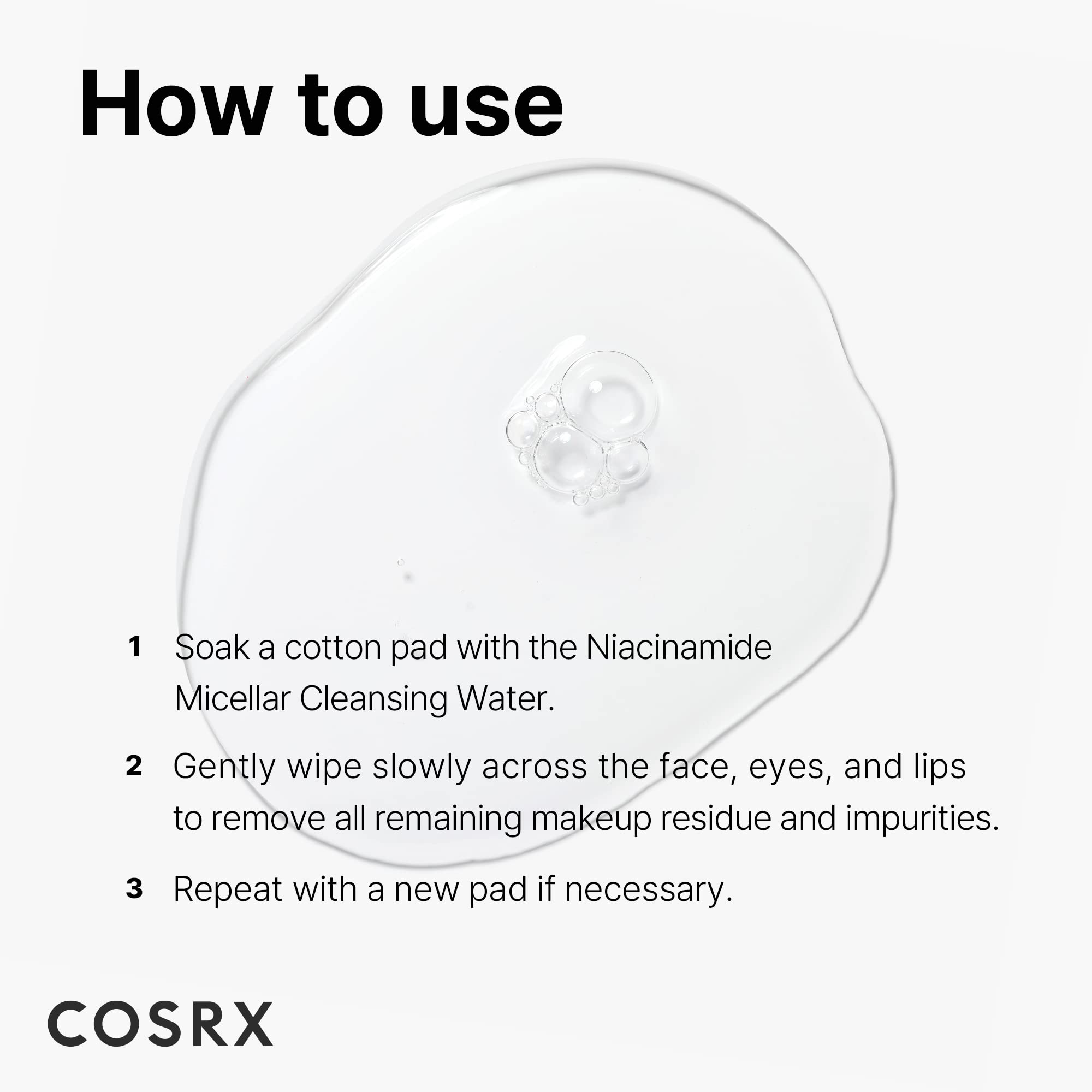 Cosrx eau micellaire Niacinamide, formulation à pH équilibré
