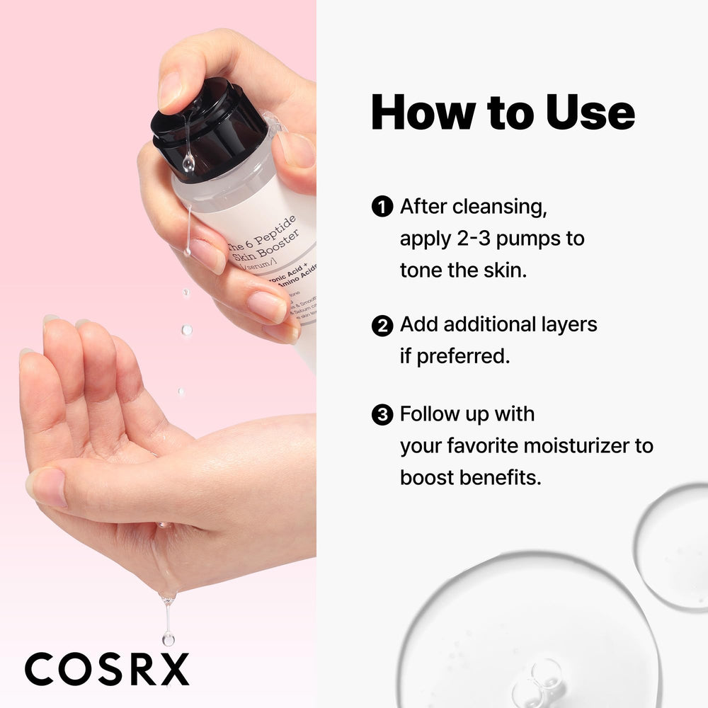 COSRX Emballage élégant et pompe pratique pour dosages constants.