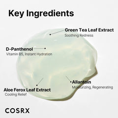 COSRX Green Tea Aqua Gel Cream swirl demonstrates lightweight, non-greasy texture.