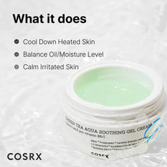 COSRX green tea leaf extract visual emphasis on soothing skincare benefits.