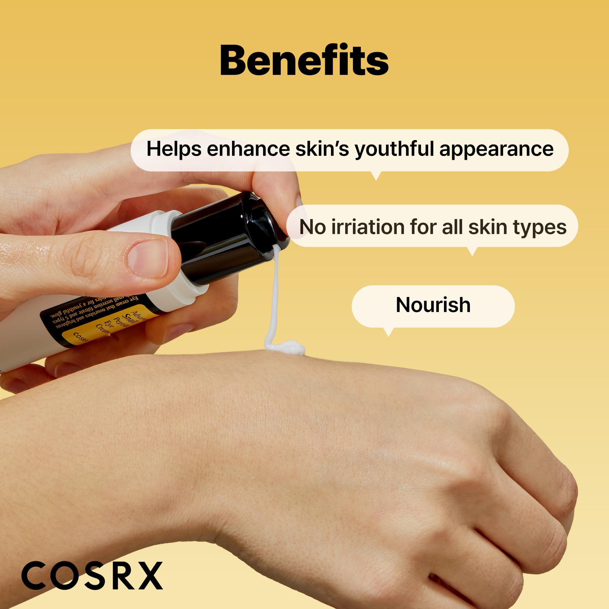 COSRX peptides et adénosine, raffermissent subtilement les contours.
