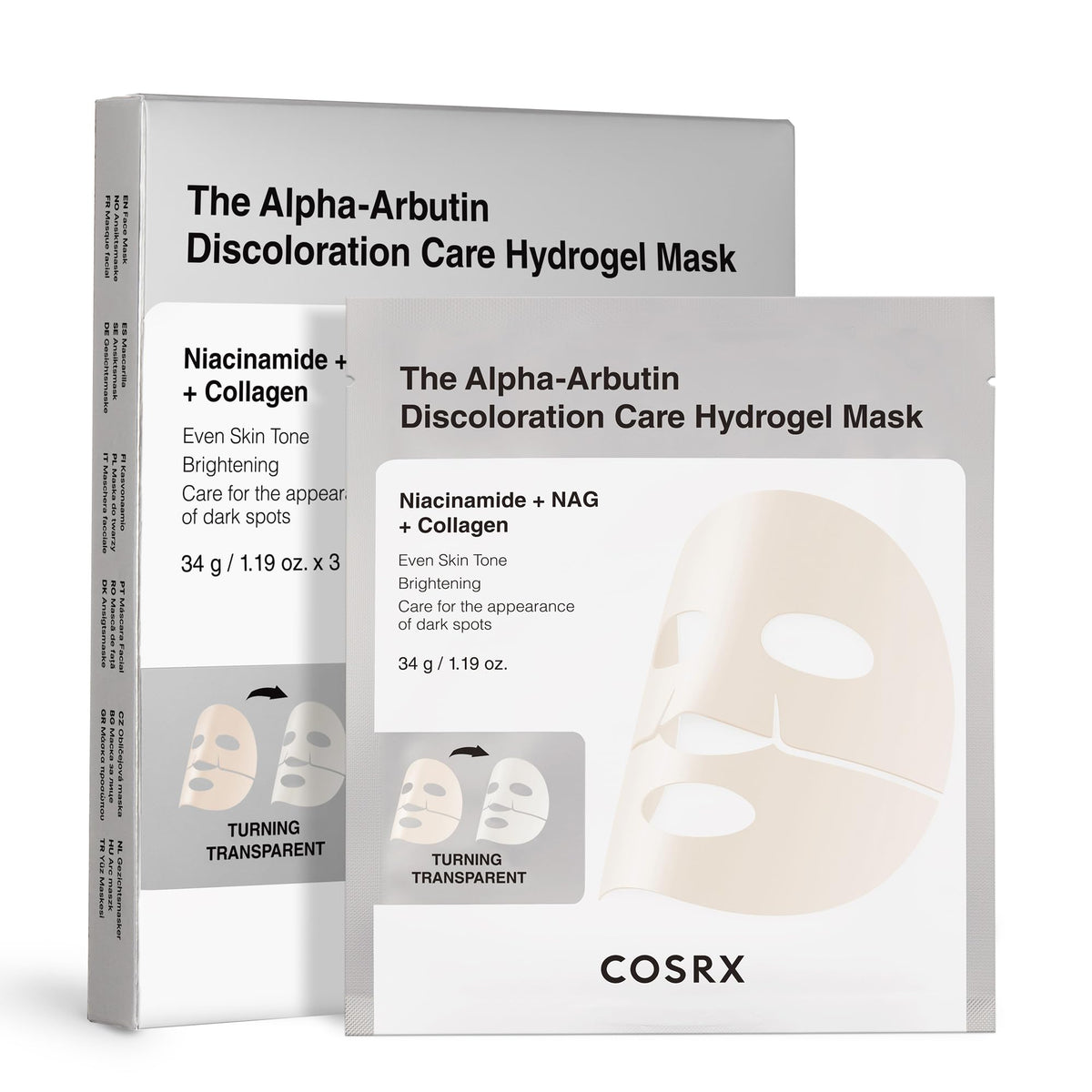 COSRX masque hydrogel alpha-arbutin aperçu avant-après pour un teint plus uniforme.