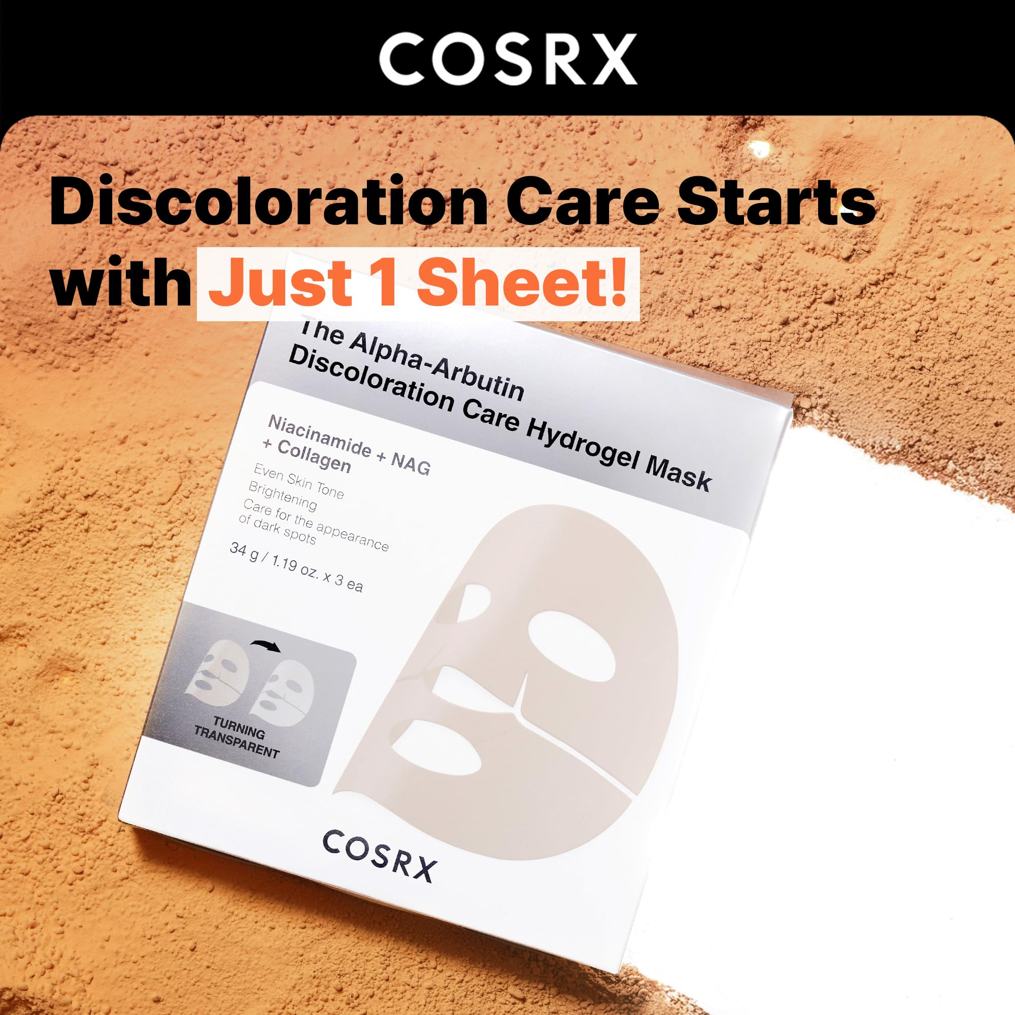 COSRX masque hydrogel alpha-arbutin application visage, potentiel éclat et régénération.
