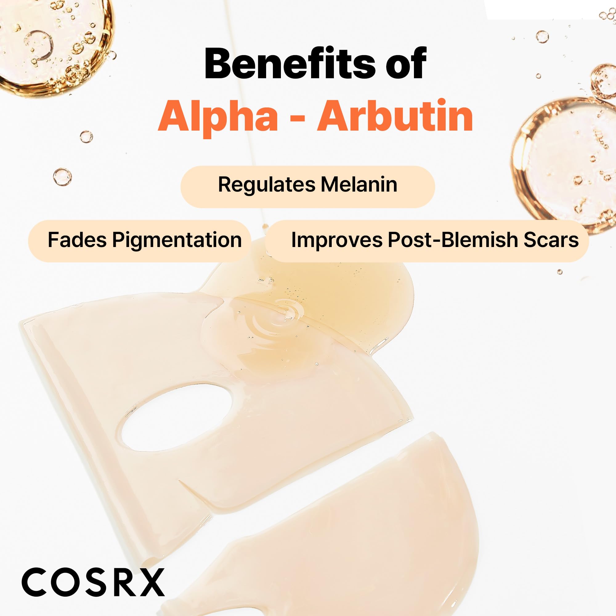 COSRX masque hydrogel alpha-arbutin concentration d’essences, soin ciblé pour la peau.