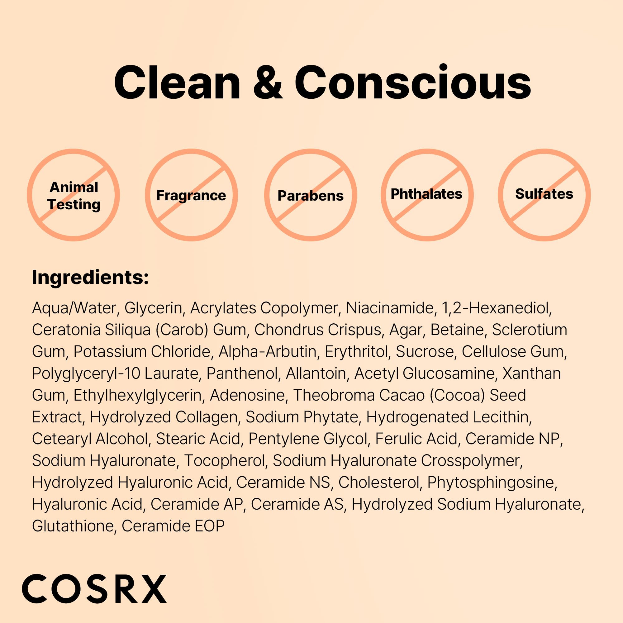 COSRX masque hydrogel alpha-arbutin ingrédients actifs, action éclaircissante potentielle.