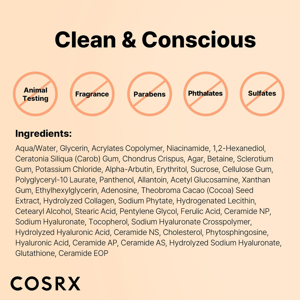 COSRX masque hydrogel alpha-arbutin ingrédients actifs, action éclaircissante potentielle.