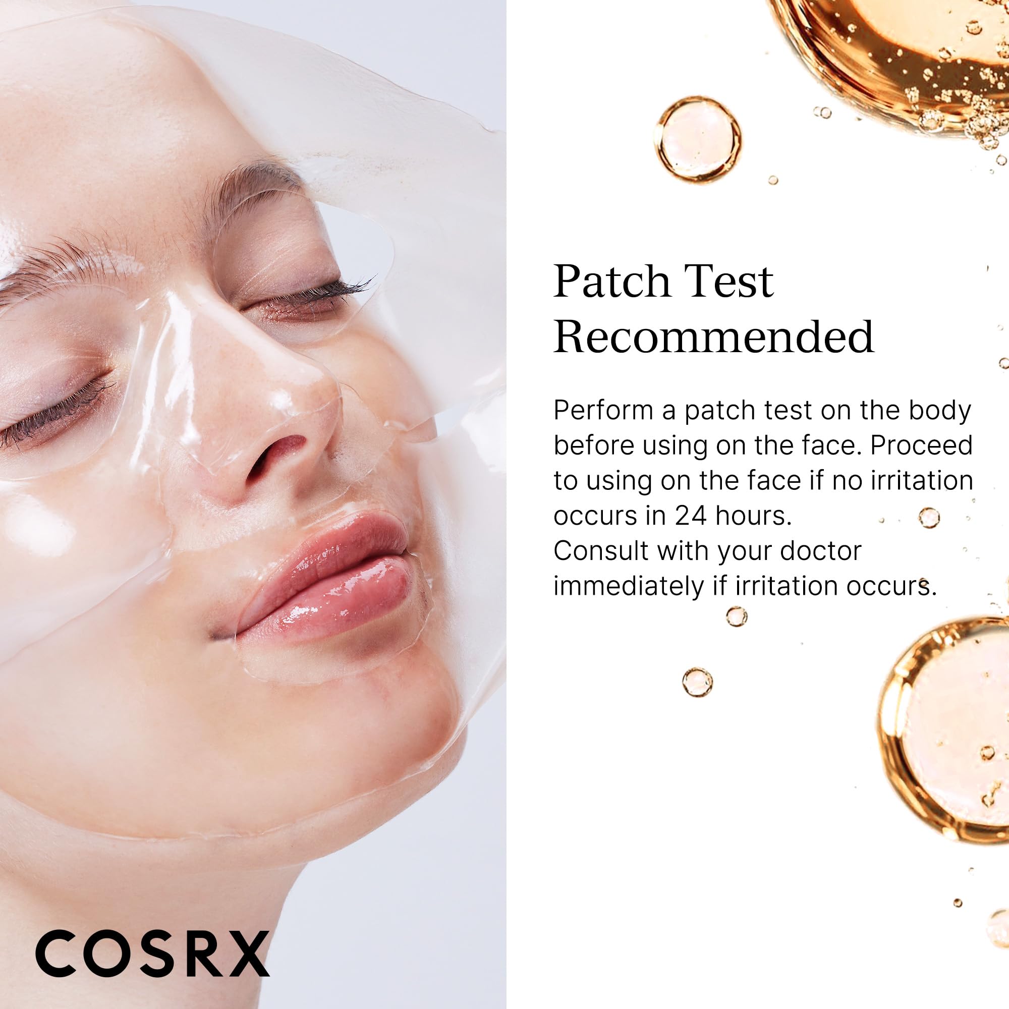 COSRX masque hydrogel alpha-arbutin emballage individuel, hygiène et fraîcheur.
