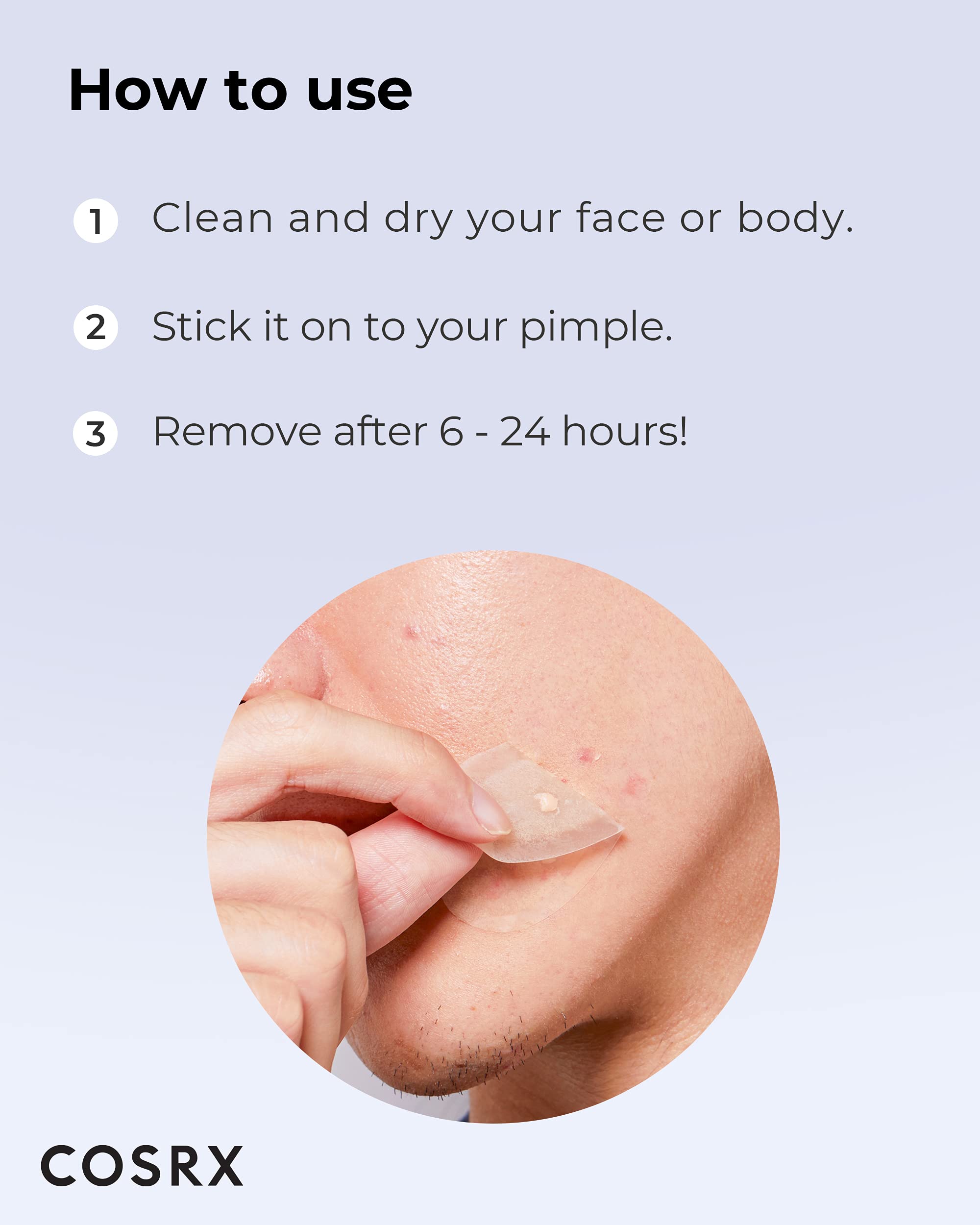 Clear matte finish patch blends into skin for discreet wear