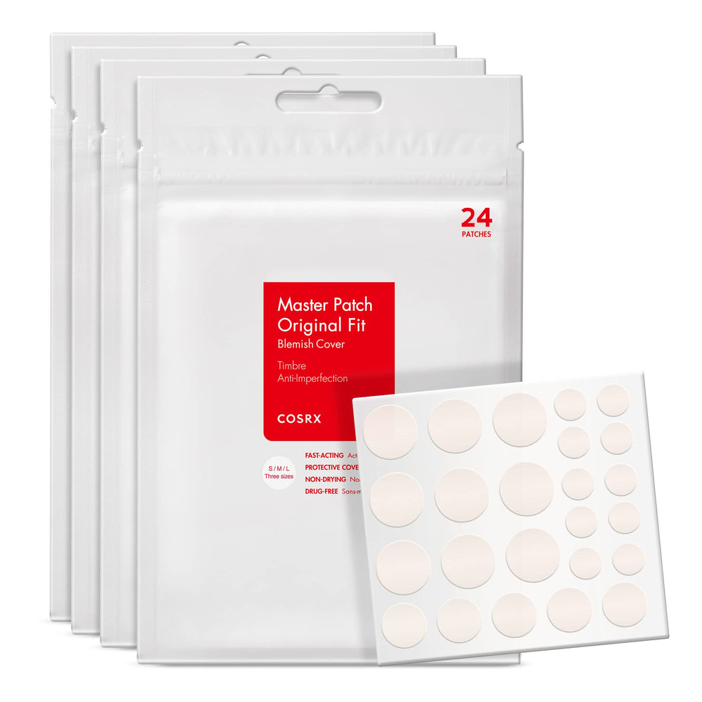 Pansement COSRX acné original, couverture des boutons en trois tailles pour une correction ciblée.