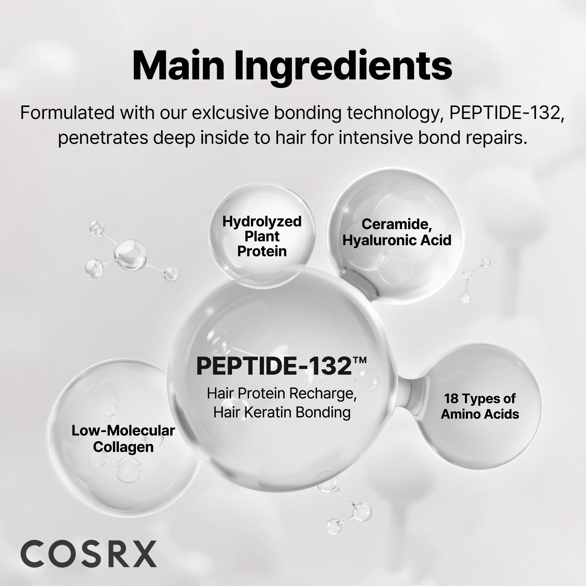 COSRX Peptide-132 Emballage sans cruauté, respectueux des cheveux et de l'environnement.