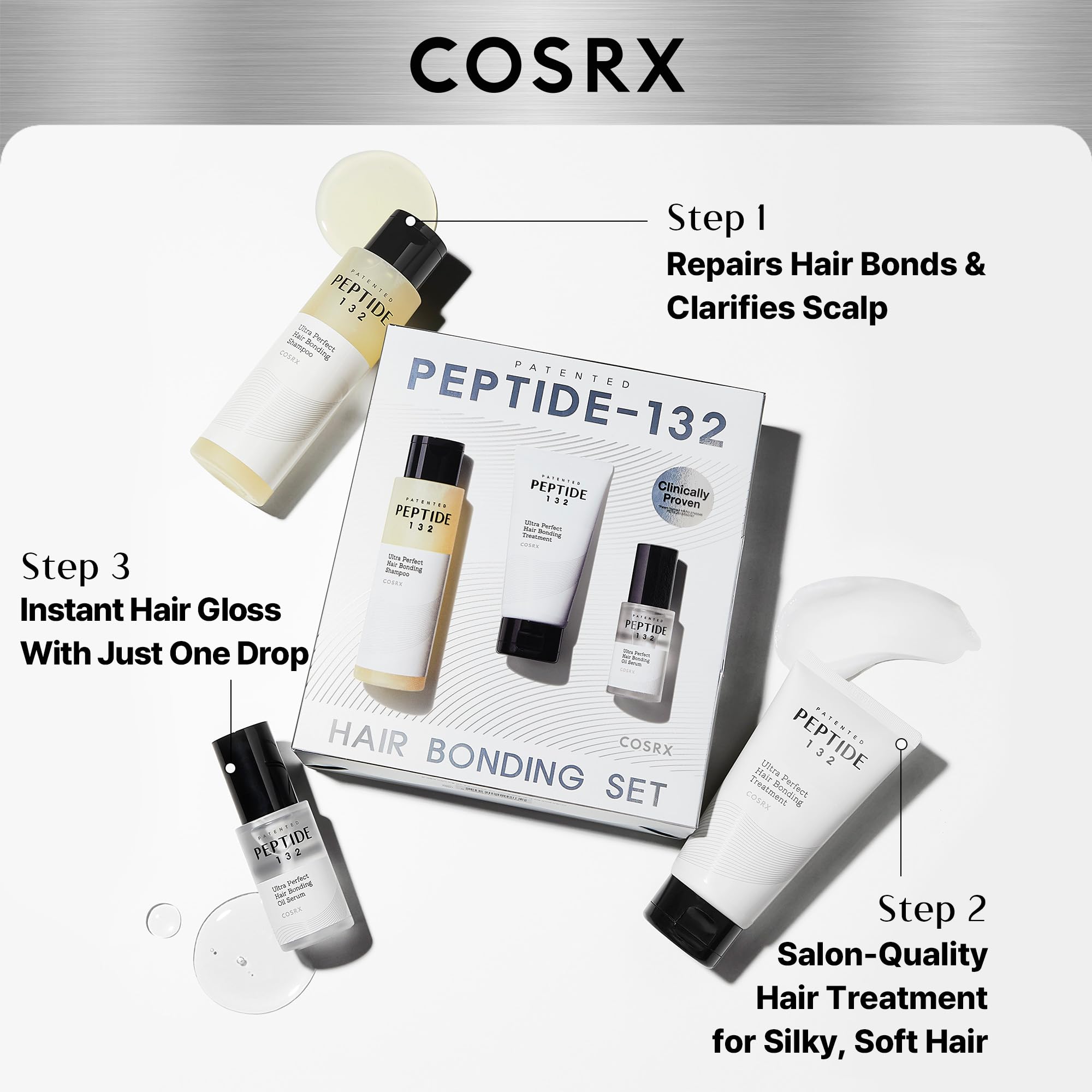 COSRX Peptide-132 Traitement Cheveux : flacon renforçant les liaisons et les pointes.