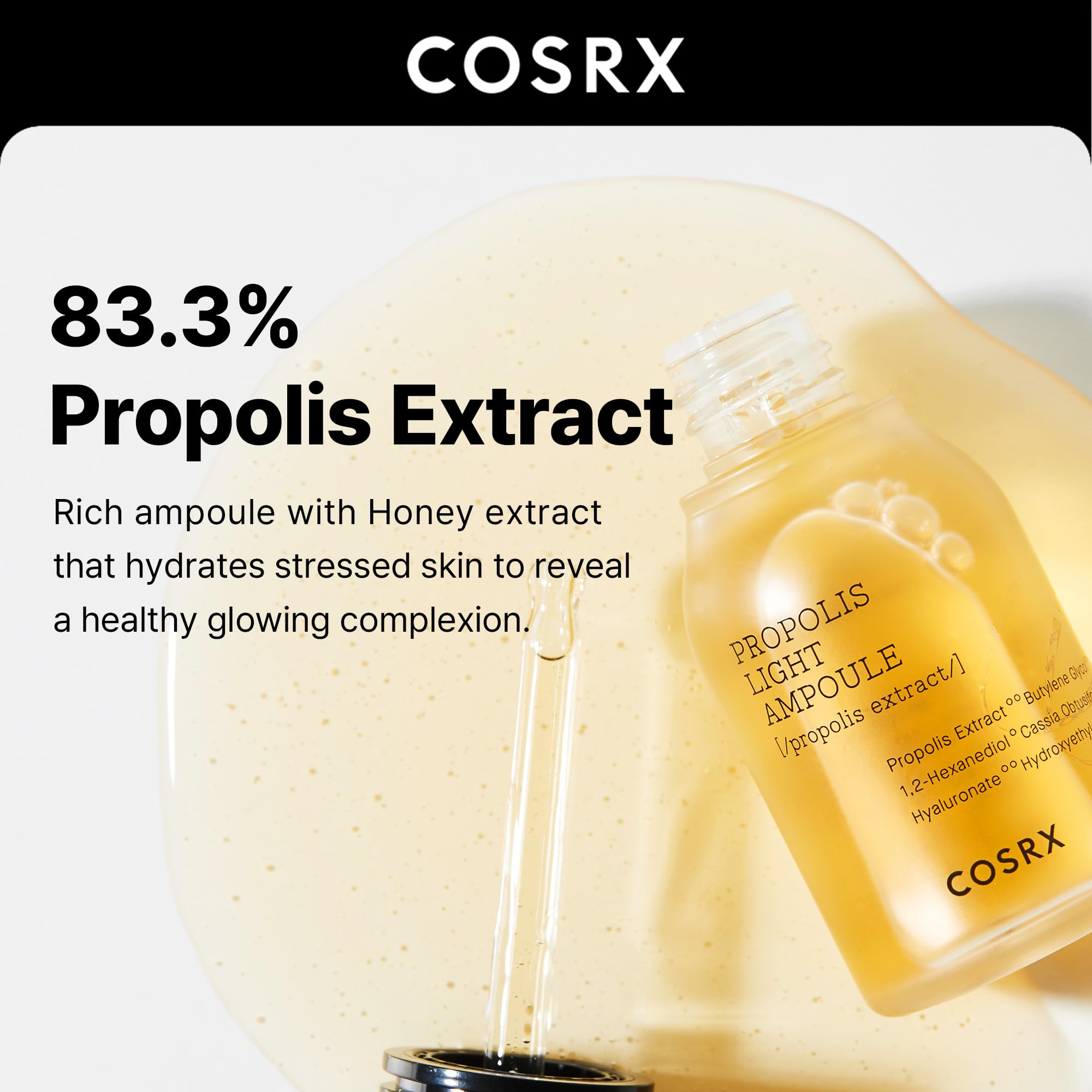 COSRX Propolis Ampoule — gouttes lumineuses pour teint uniforme