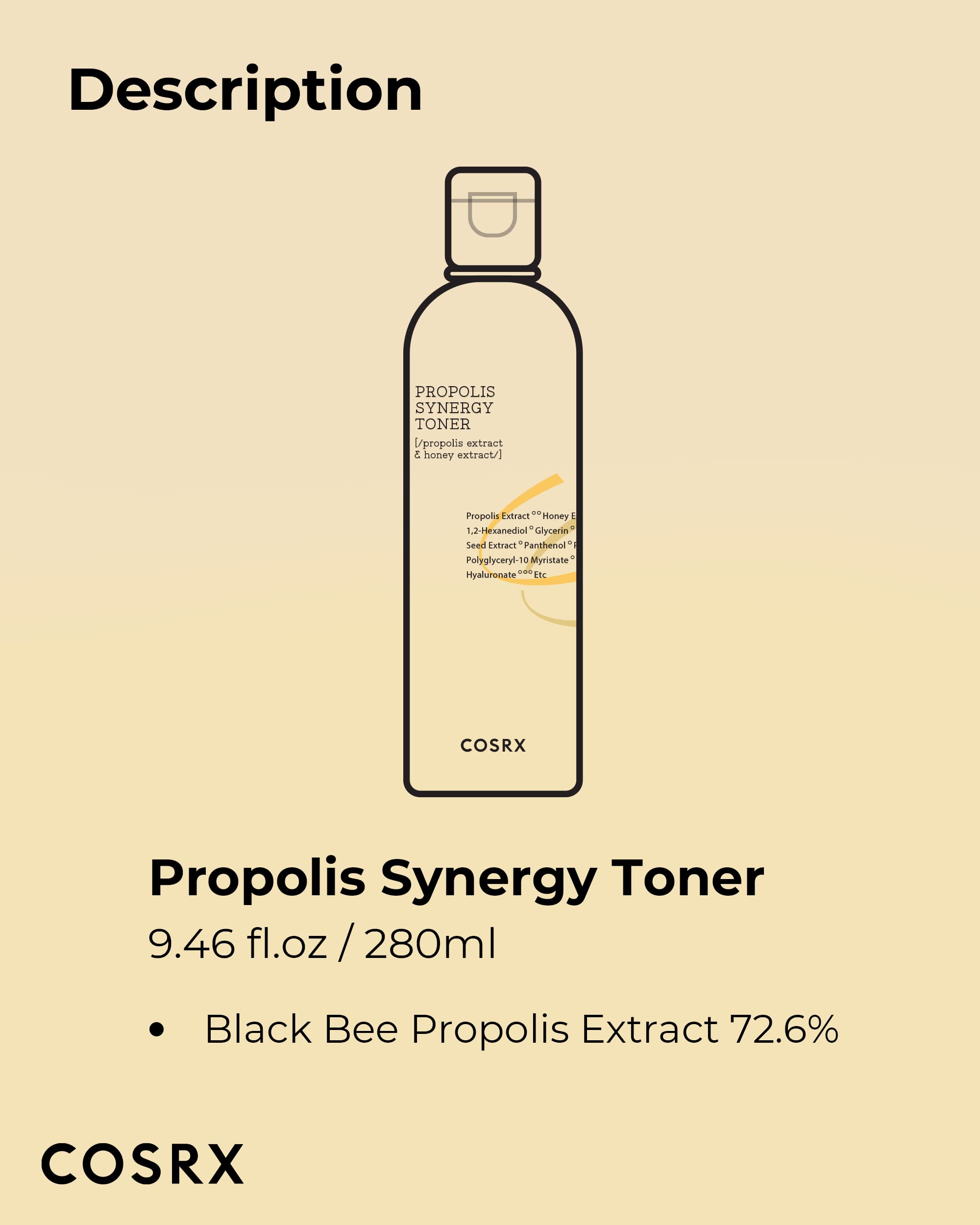 COSRX Propolis Synergie Tonique – sans alcool et sans parfum, douceur adaptée à tous les types de peau.