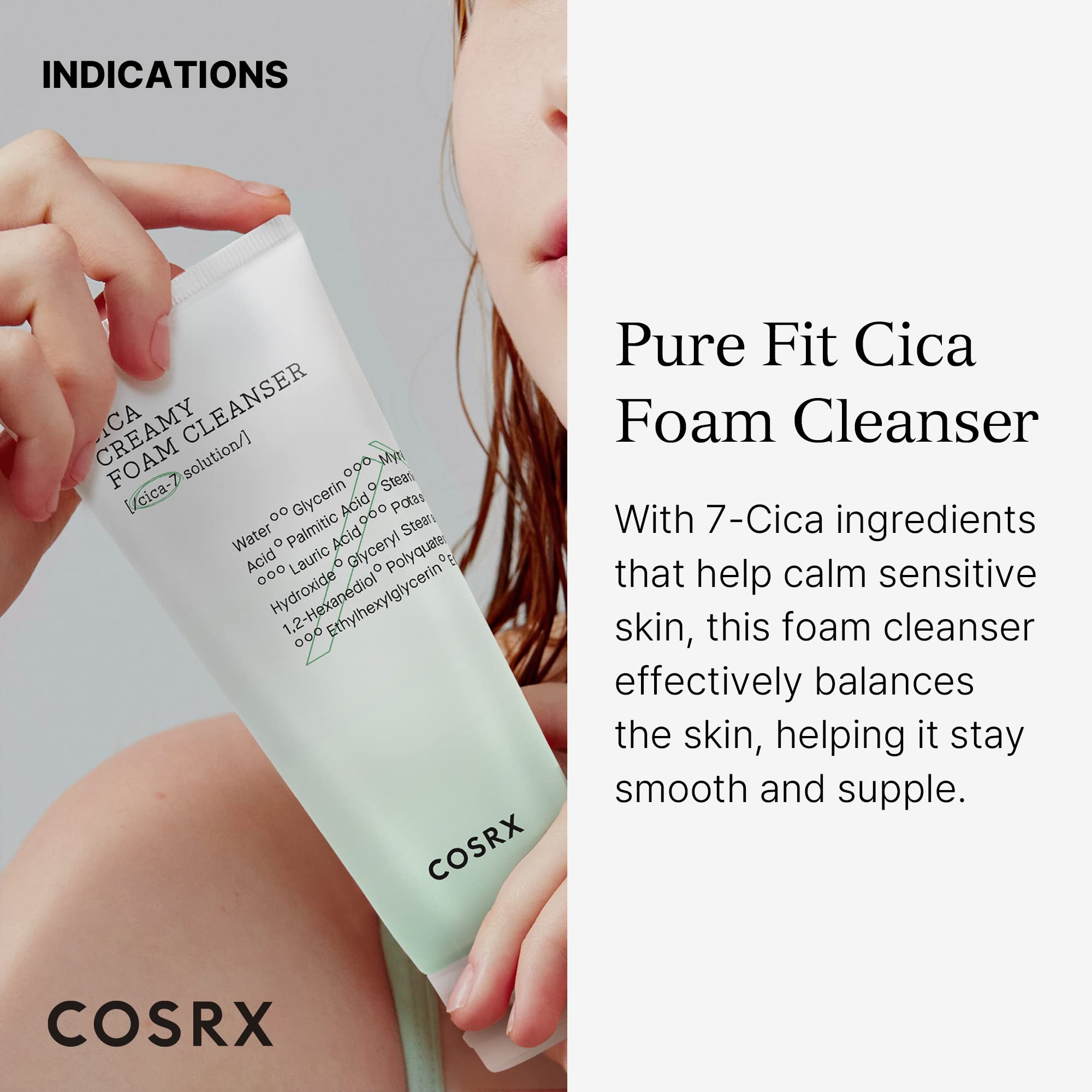 COSRX Pure Fit Cica – texture mousse crèmeuse prête à l’application.