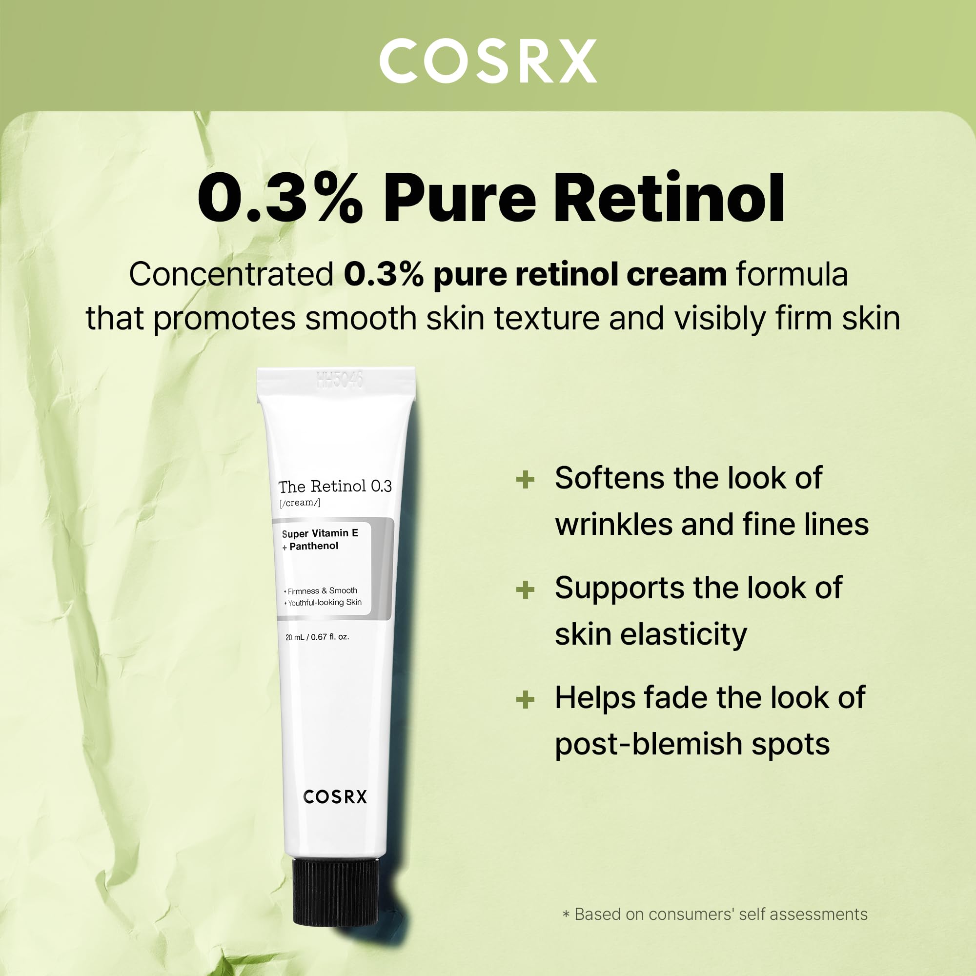COSRX Retinol 0,3% Crème avec emballage élégant pour la routine.