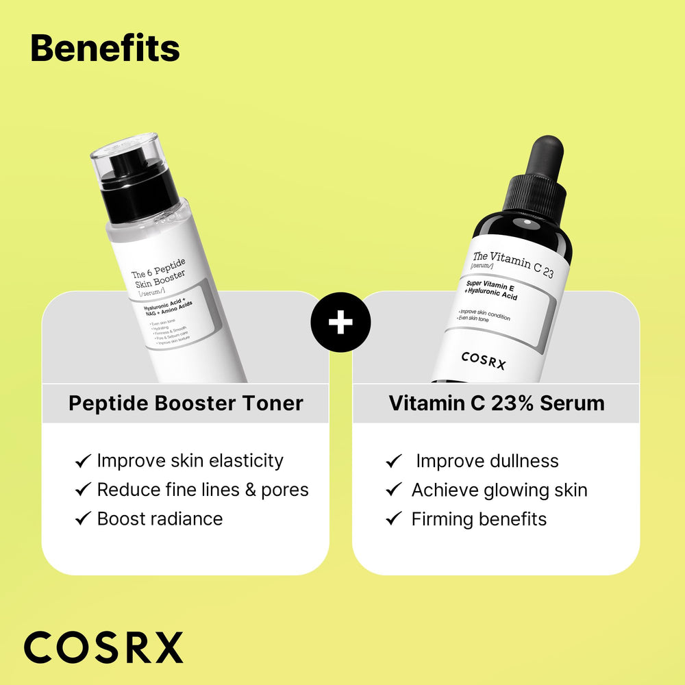 Routine visage COSRX en trois étapes – sérum, booster peptide et crème.