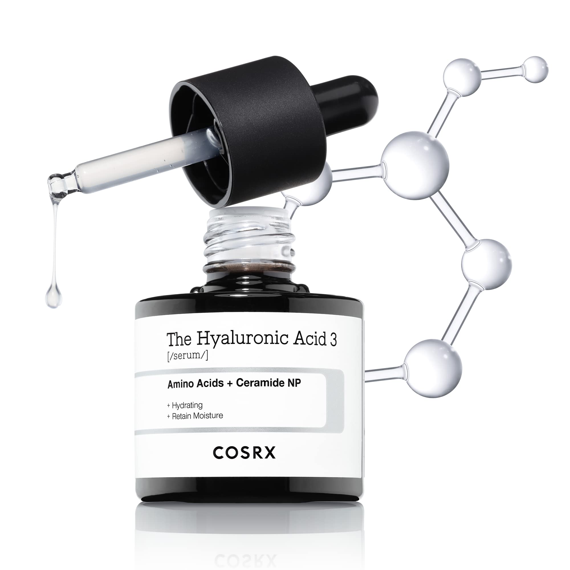 COSRX Sérum Hyaluronique 3% dans la bouteille, hydratation en profondeur possible.