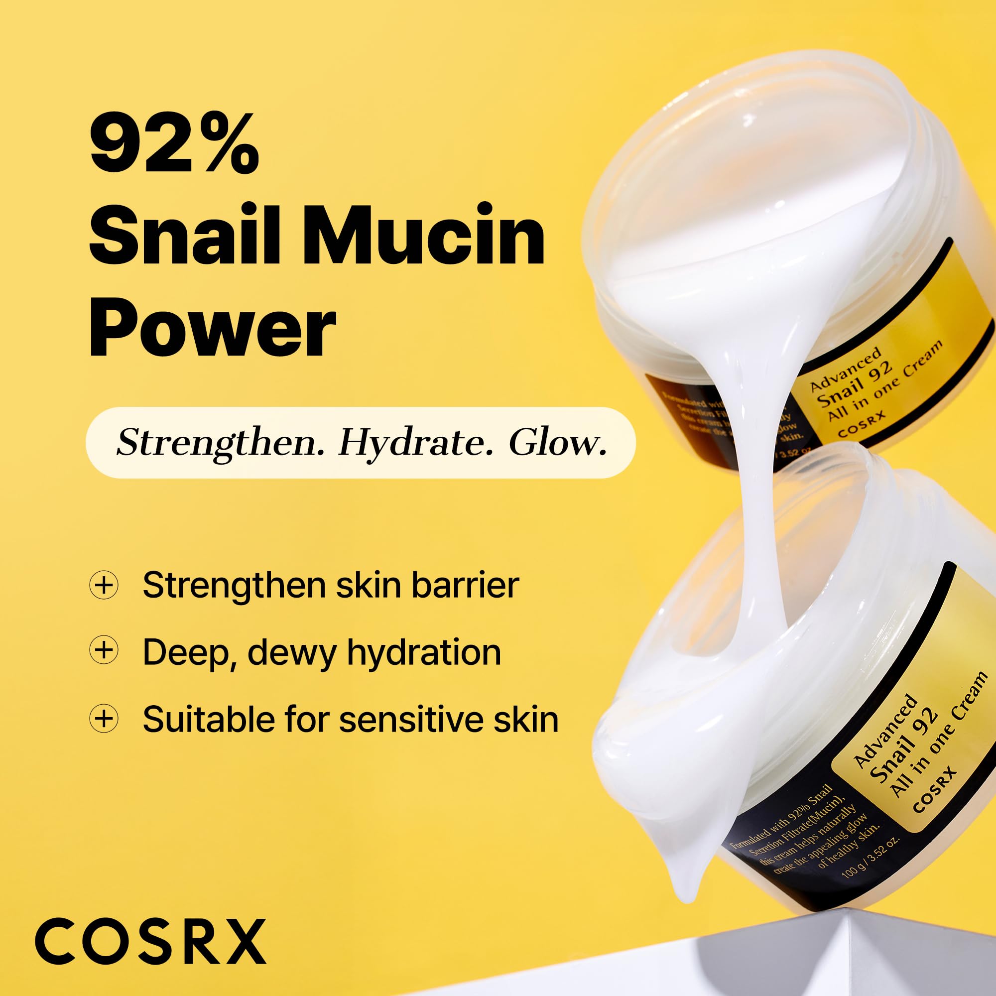 Texture gel légère du COSRX Snail Mucin 92% crème pour absorption rapide.