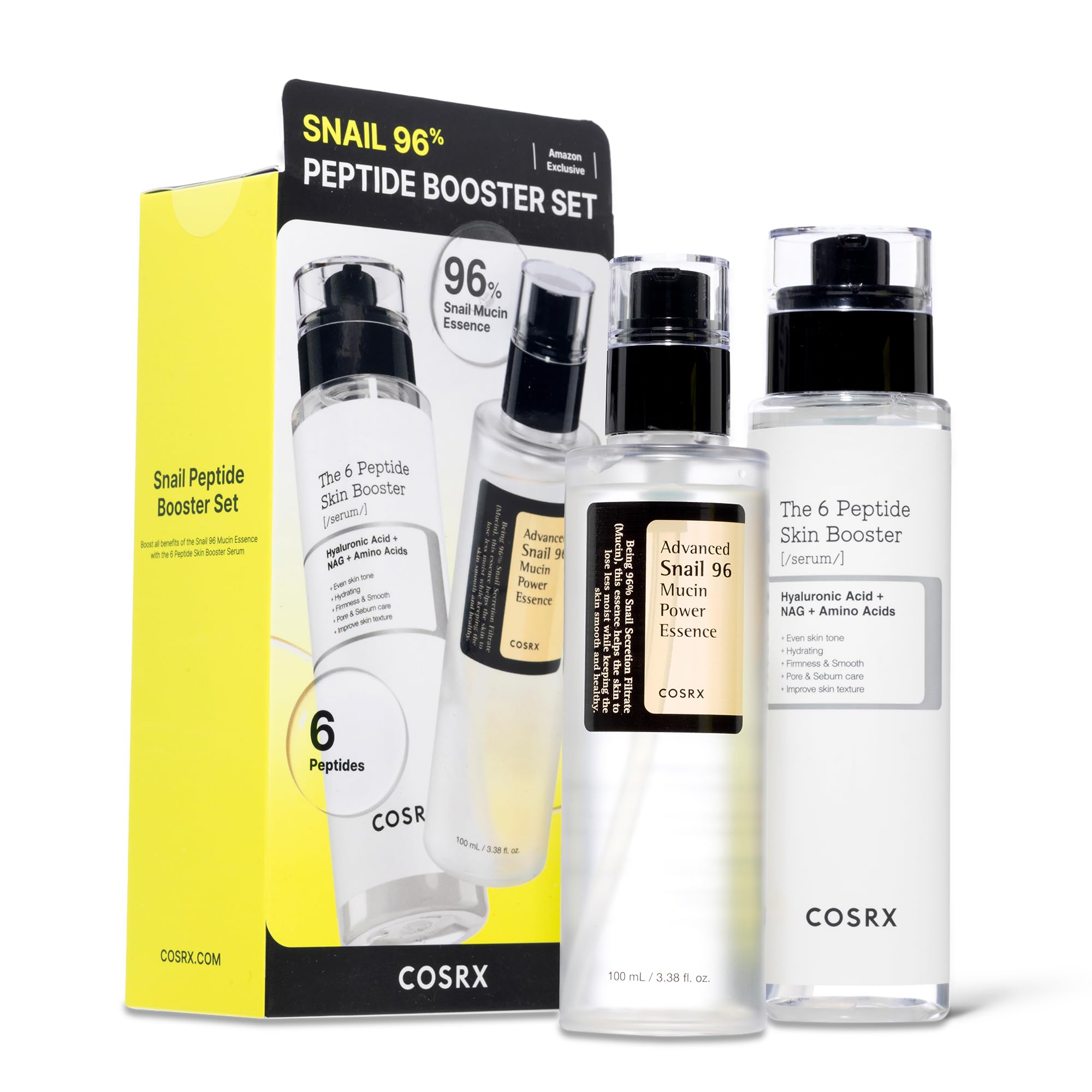 COSRX Snail Mucin 96% Peptide Booster Set – boîte chic prête pour cadeau hydratant.