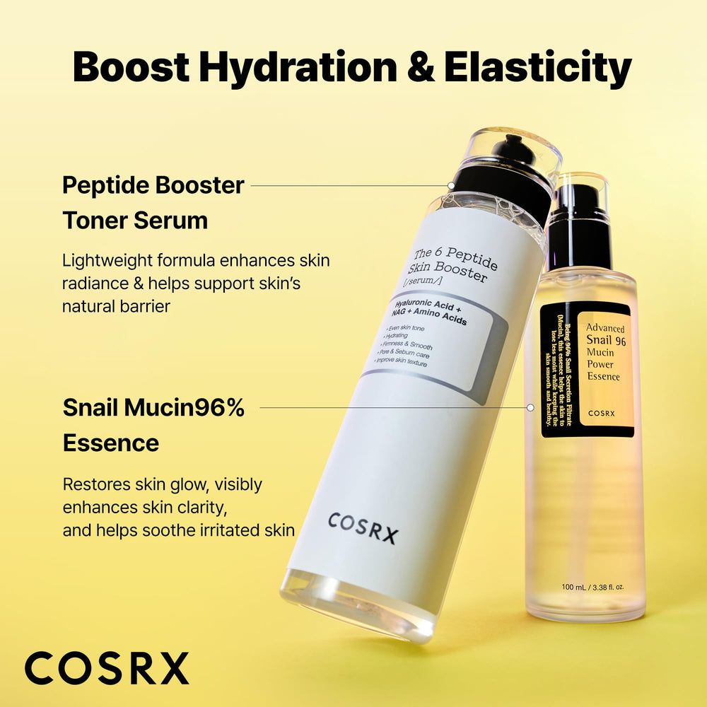 COSRX Snail Mucin 96% Peptide Booster Set – essence réparatrice pour peau revitalisée.