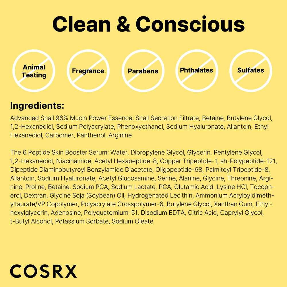 COSRX Snail Mucin 96% Peptide Booster Set – routine complète pour éclat et hydratation.