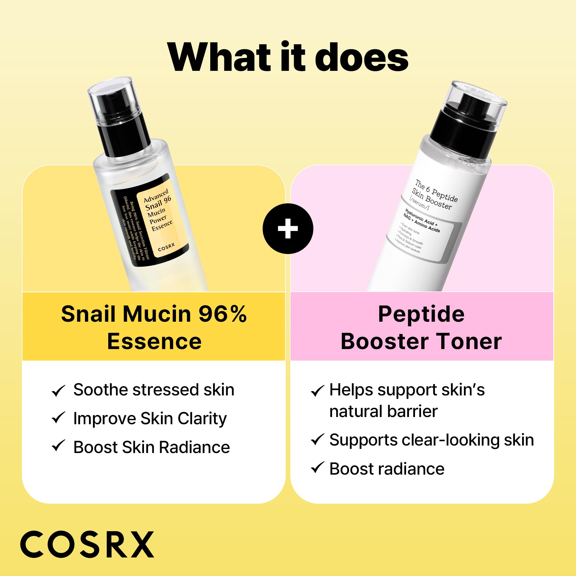 COSRX Snail Mucin 96% Peptide Booster Set – texture enveloppante facilitant l'absorption.
