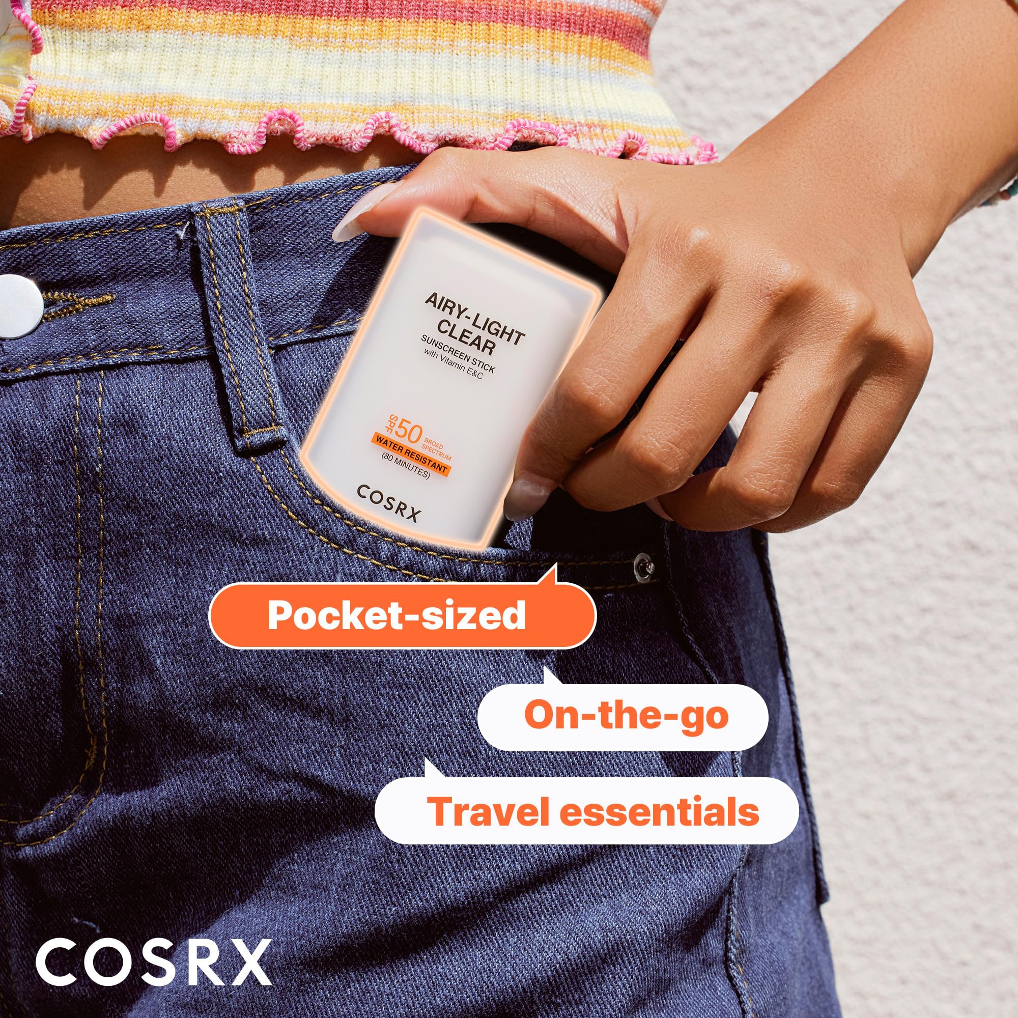 Cosrx Airy-Light Stick Solaire, application rapide avant exposition.
